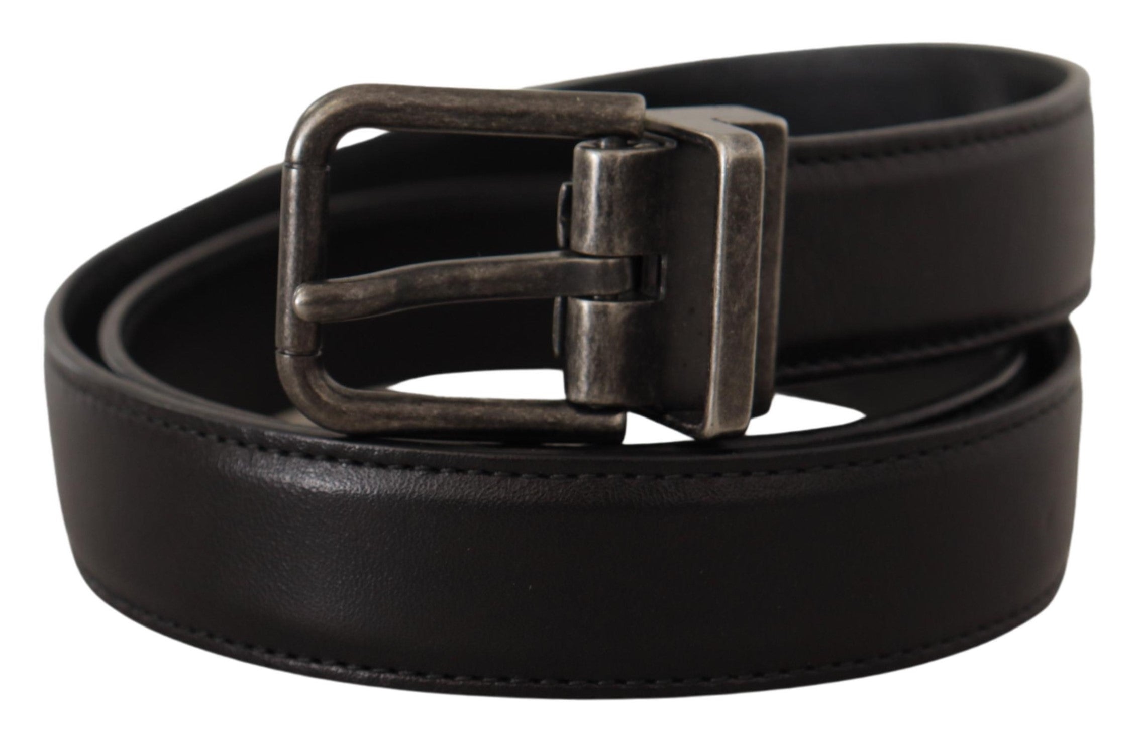 Dolce & Gabbana Black Calf Leather Logo Metal Buckle Belt Dolce & Gabbana