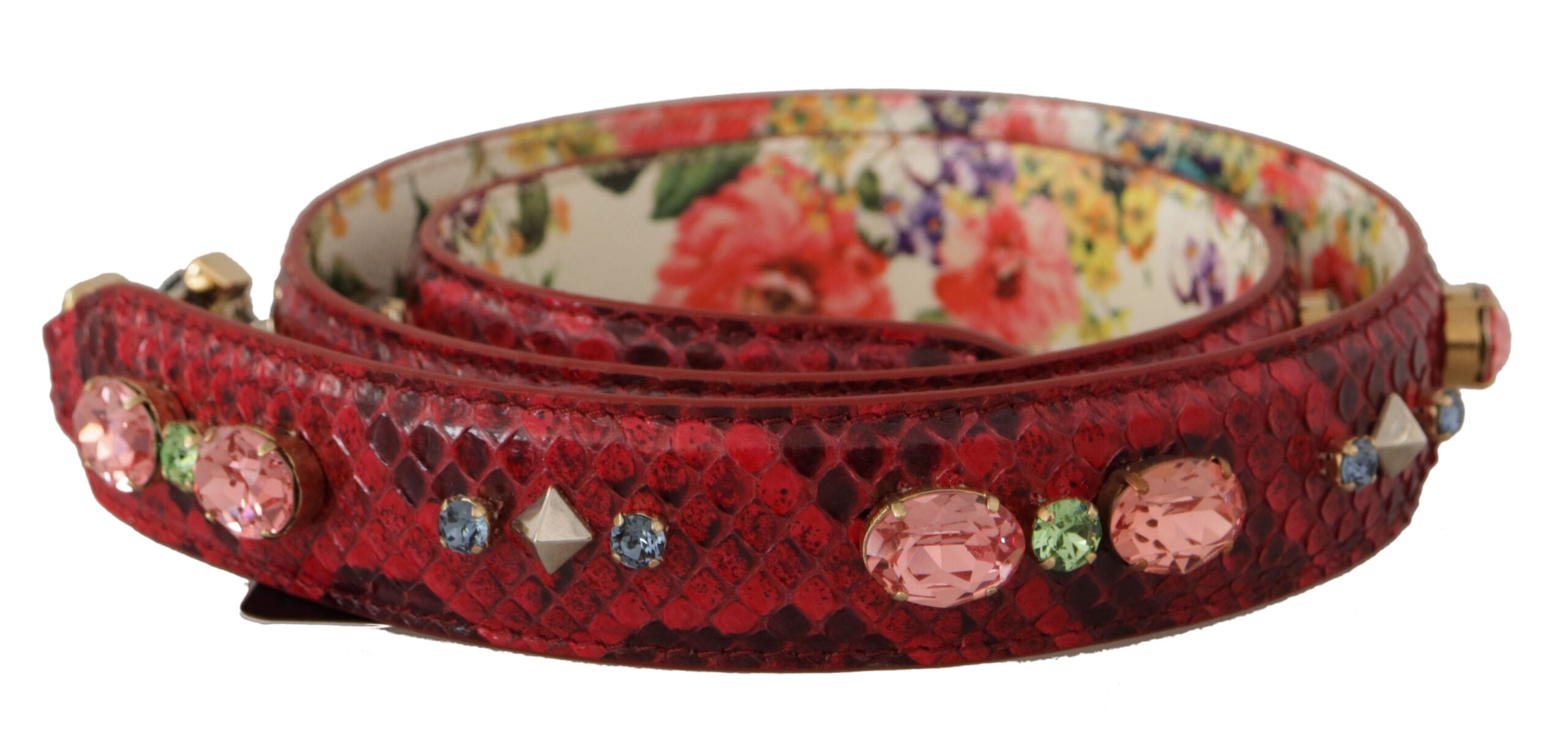 Dolce & Gabbana Red Exotic Leather Crystals Reversible Shoulder Strap Dolce & Gabbana