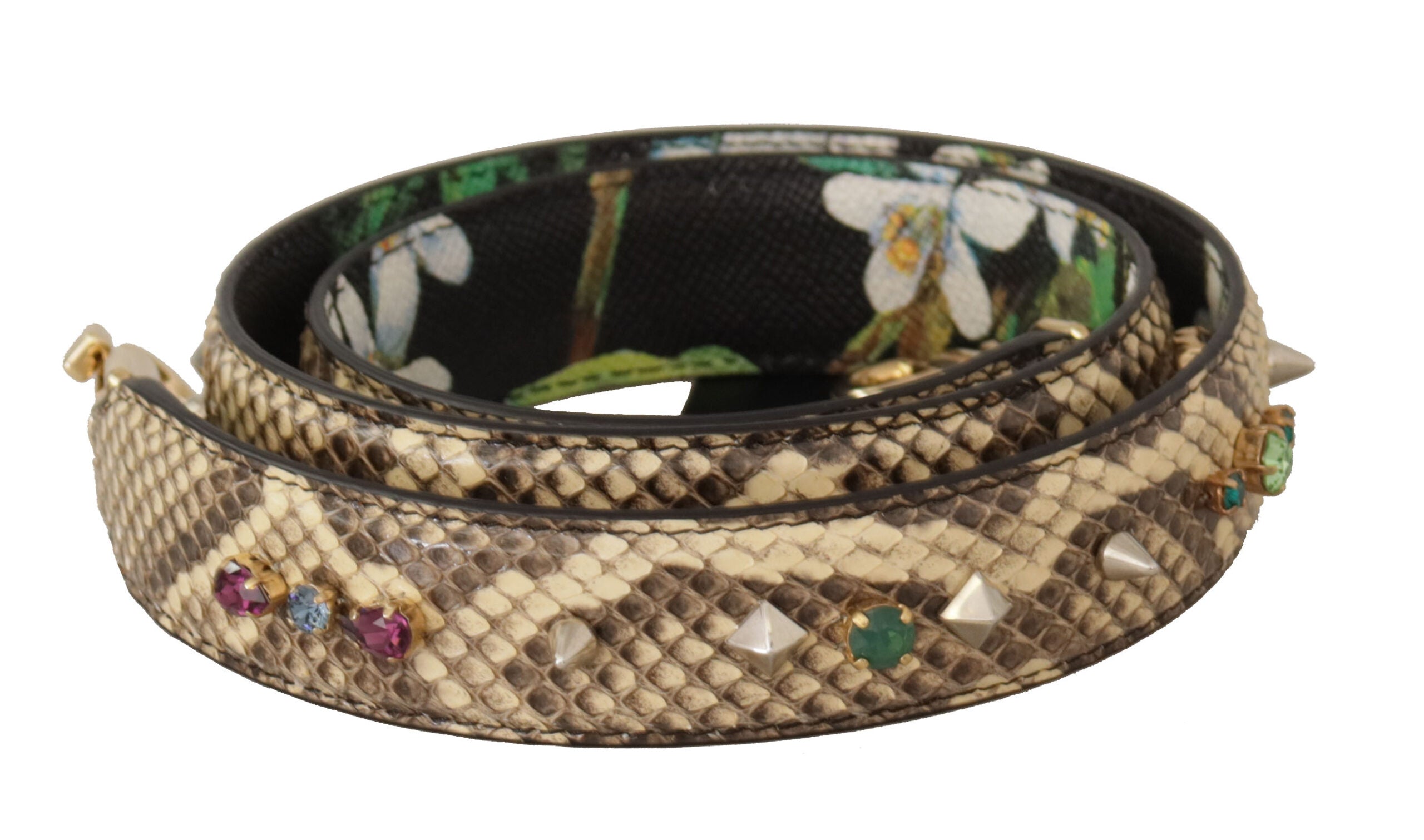 Dolce & Gabbana Beige Exotic Leather Crystals Reversible Shoulder Strap Dolce & Gabbana