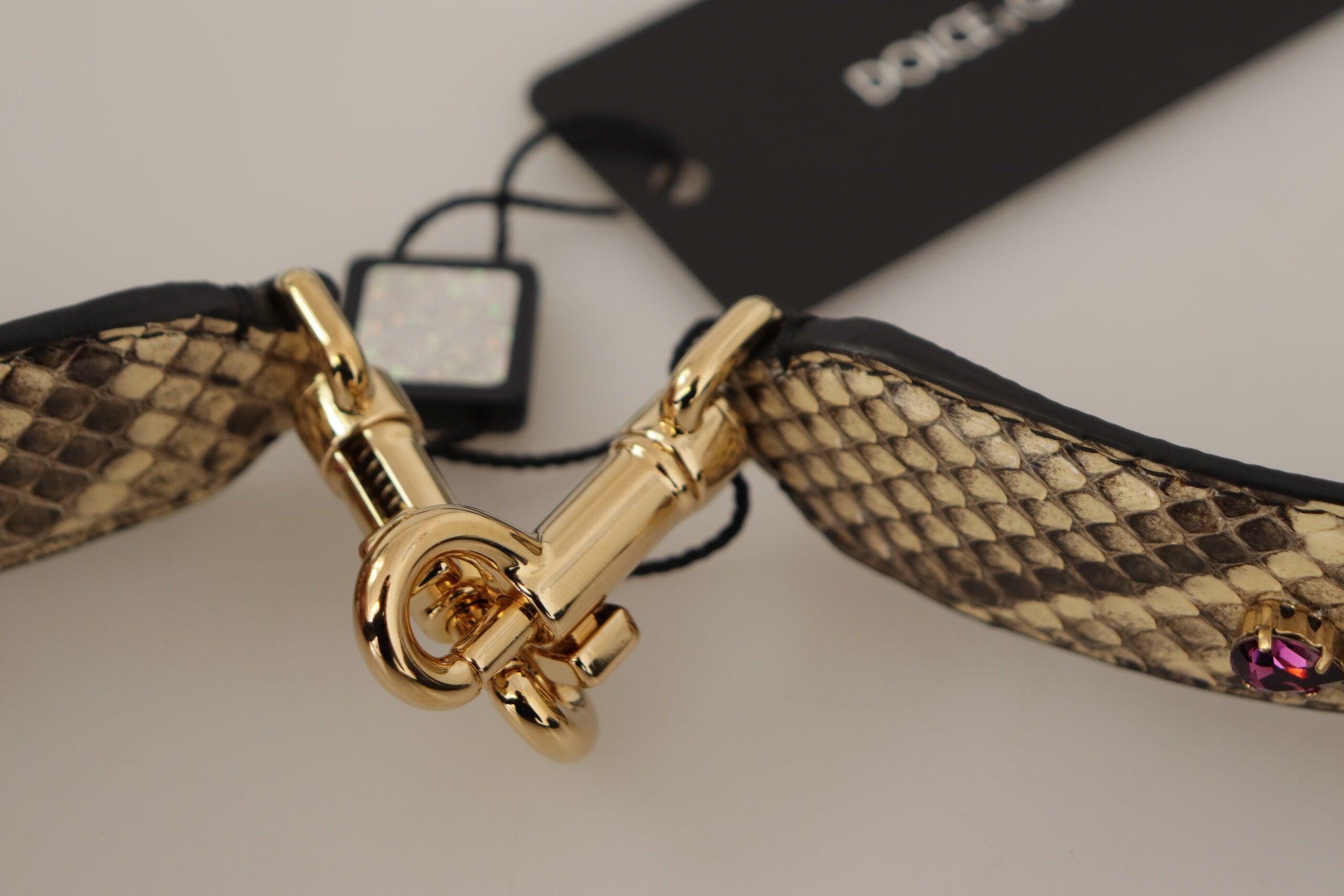 Dolce & Gabbana Beige Exotic Leather Crystals Reversible Shoulder Strap Dolce & Gabbana