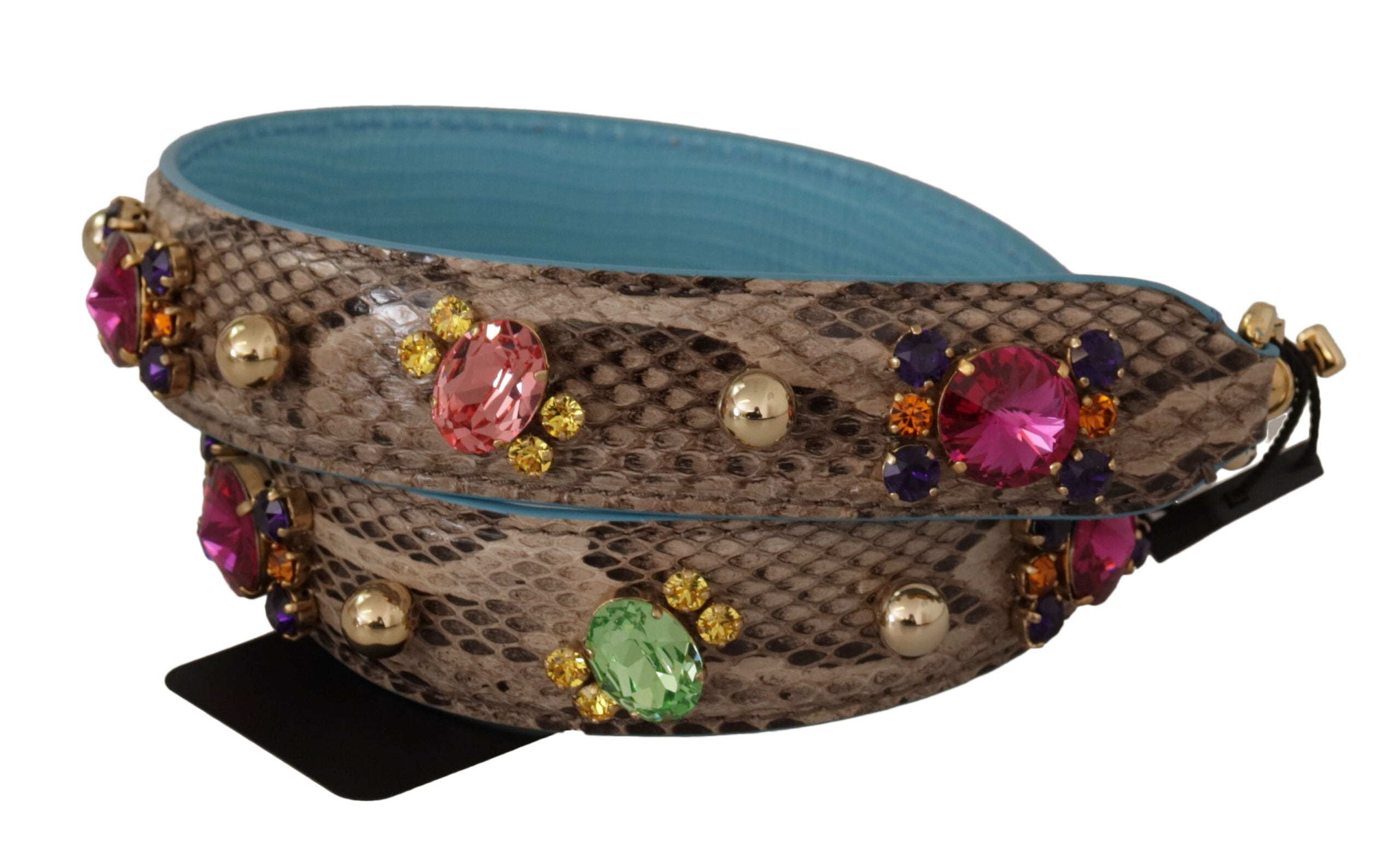 Dolce & Gabbana Brown Exotic Leather Crystals Shoulder Strap Dolce & Gabbana
