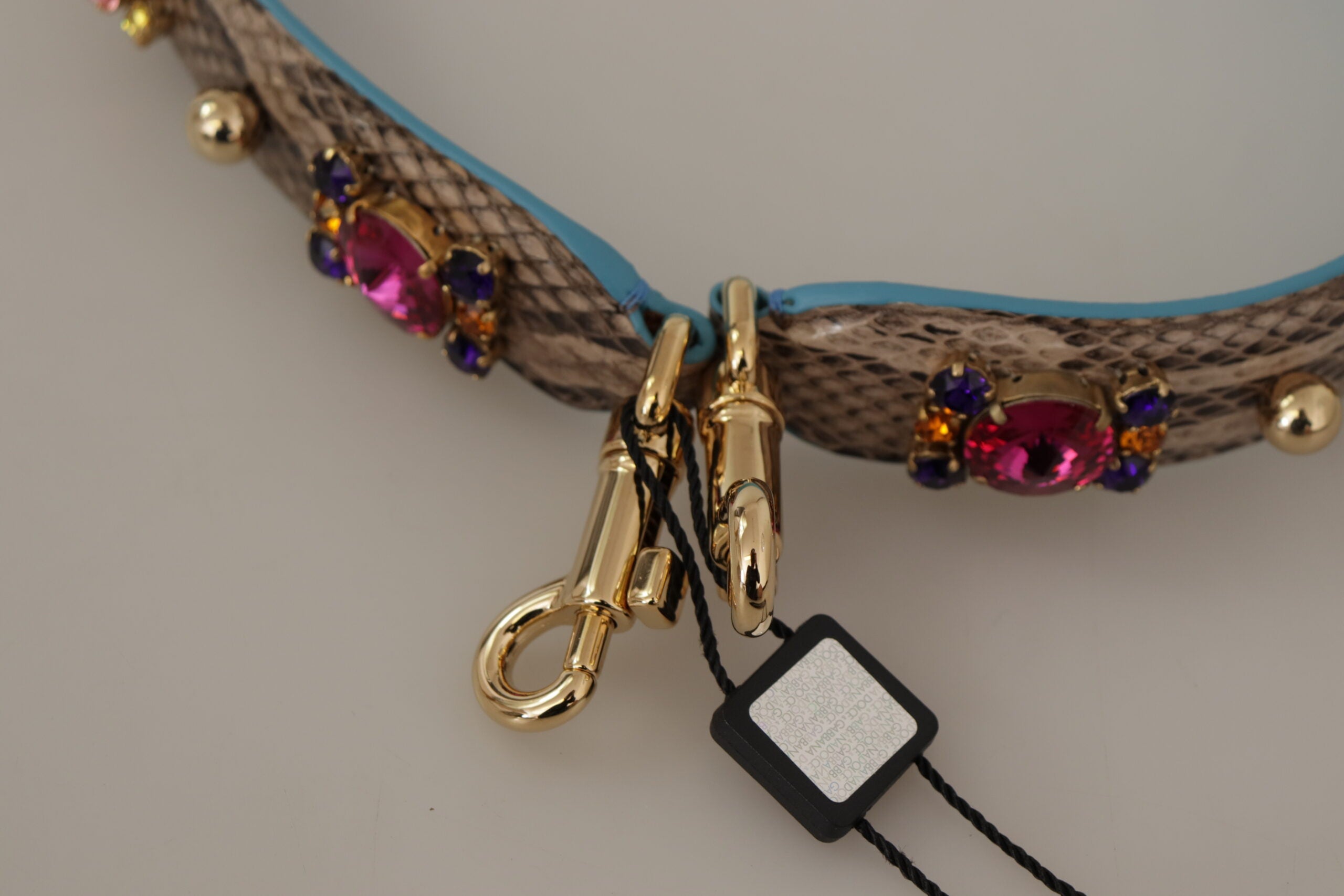 Dolce & Gabbana Brown Exotic Leather Crystals Shoulder Strap Dolce & Gabbana