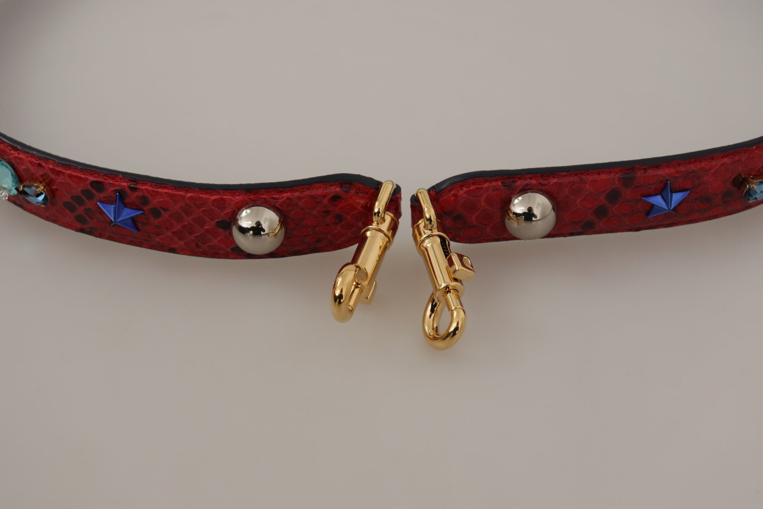 Dolce & Gabbana Red Exotic Leather Crystals Shoulder Strap Dolce & Gabbana