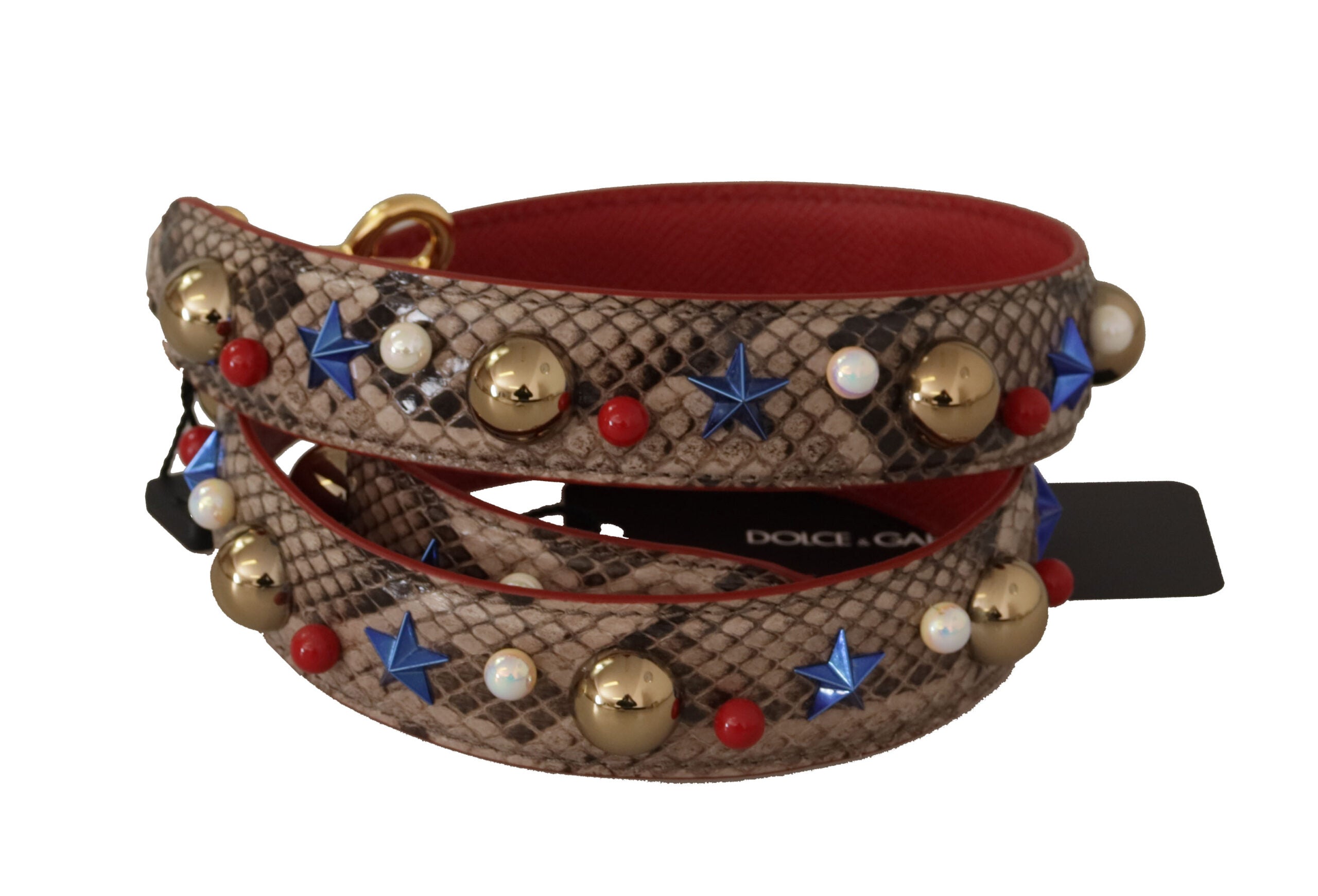 Dolce & Gabbana Brown Python Leather Studded Shoulder Strap Dolce & Gabbana