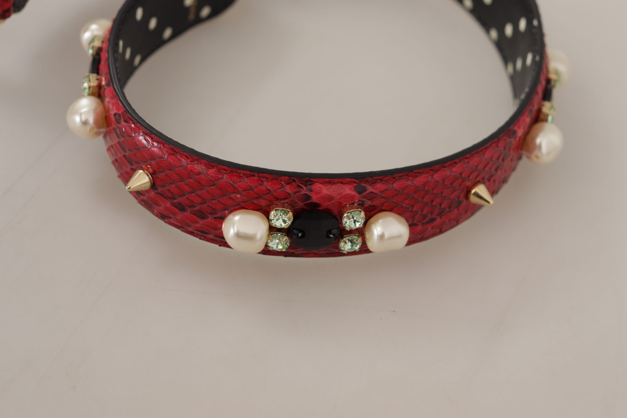 Dolce & Gabbana Red Python Leather Crystals Reversible Shoulder Strap Dolce & Gabbana