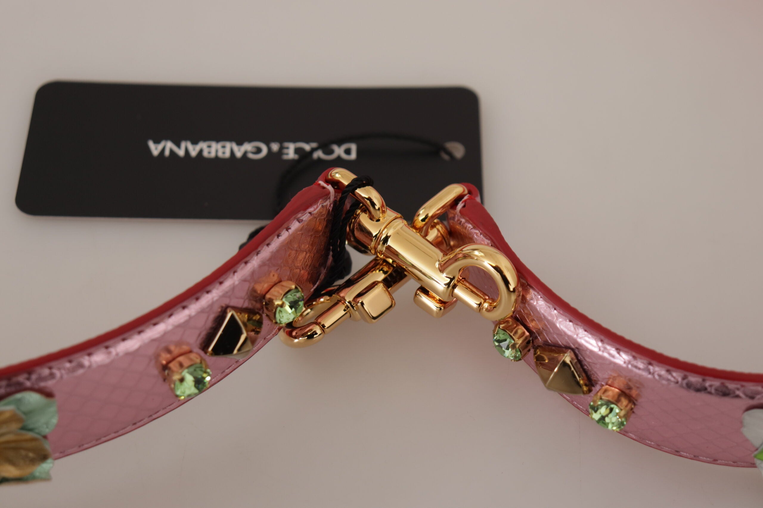 Dolce & Gabbana Metallic Pink Leather Studded Shoulder Strap Dolce & Gabbana
