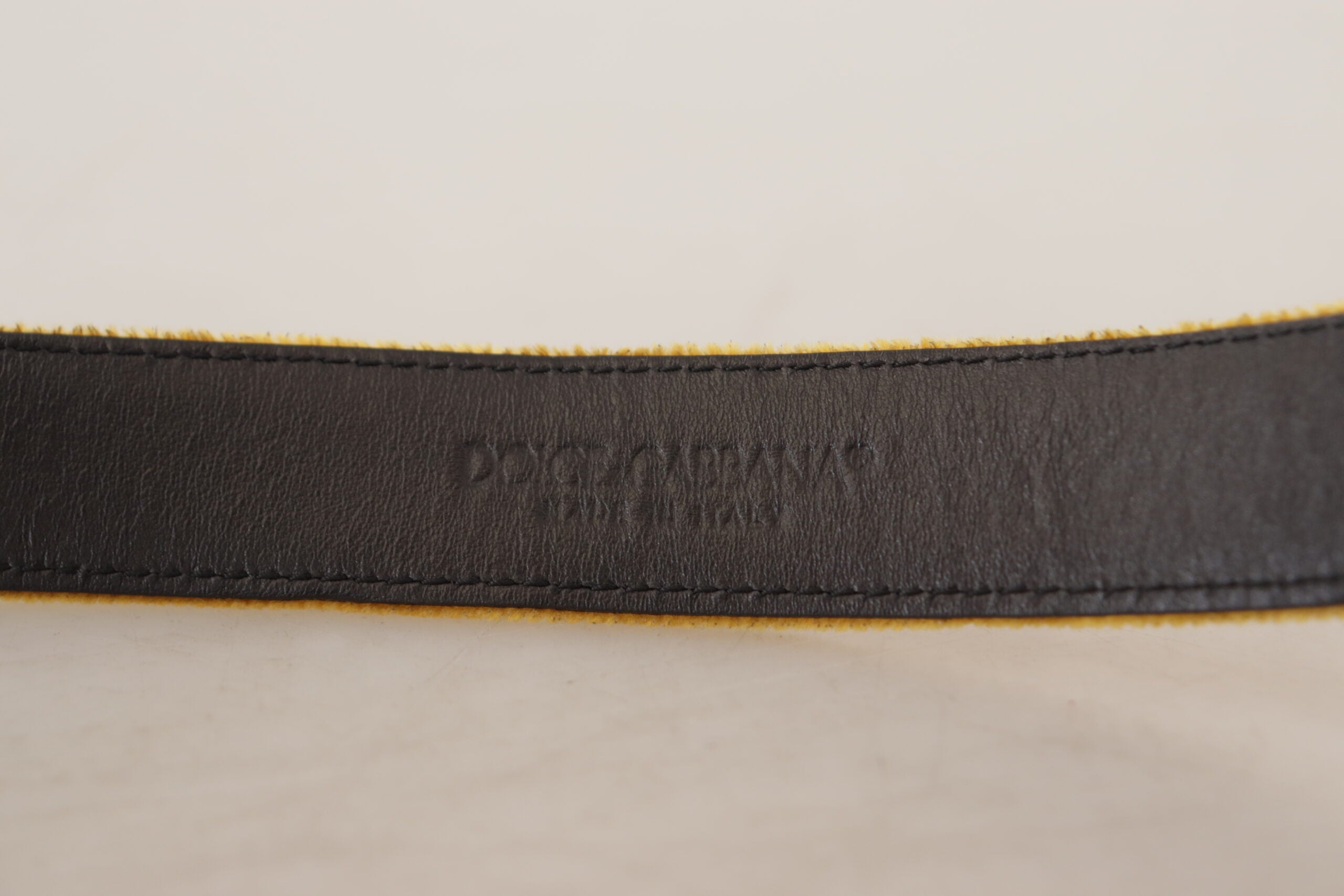 Dolce & Gabbana Mustard Velvet Gold Logo Engraved Metal Buckle Belt Dolce & Gabbana