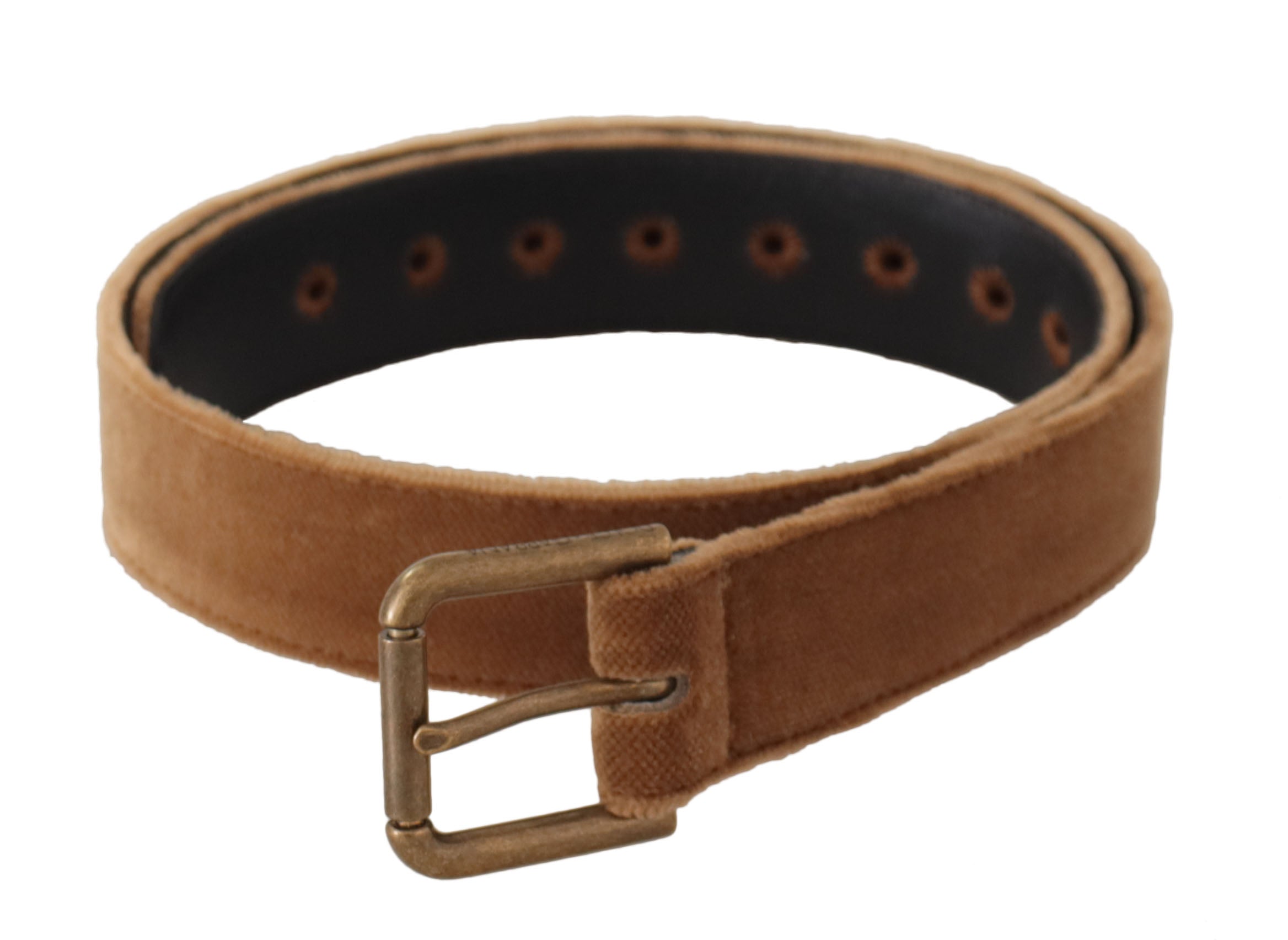 Dolce & Gabbana Brown Velvet Bronze Vintage Logo Metal Buckle Belt Dolce & Gabbana