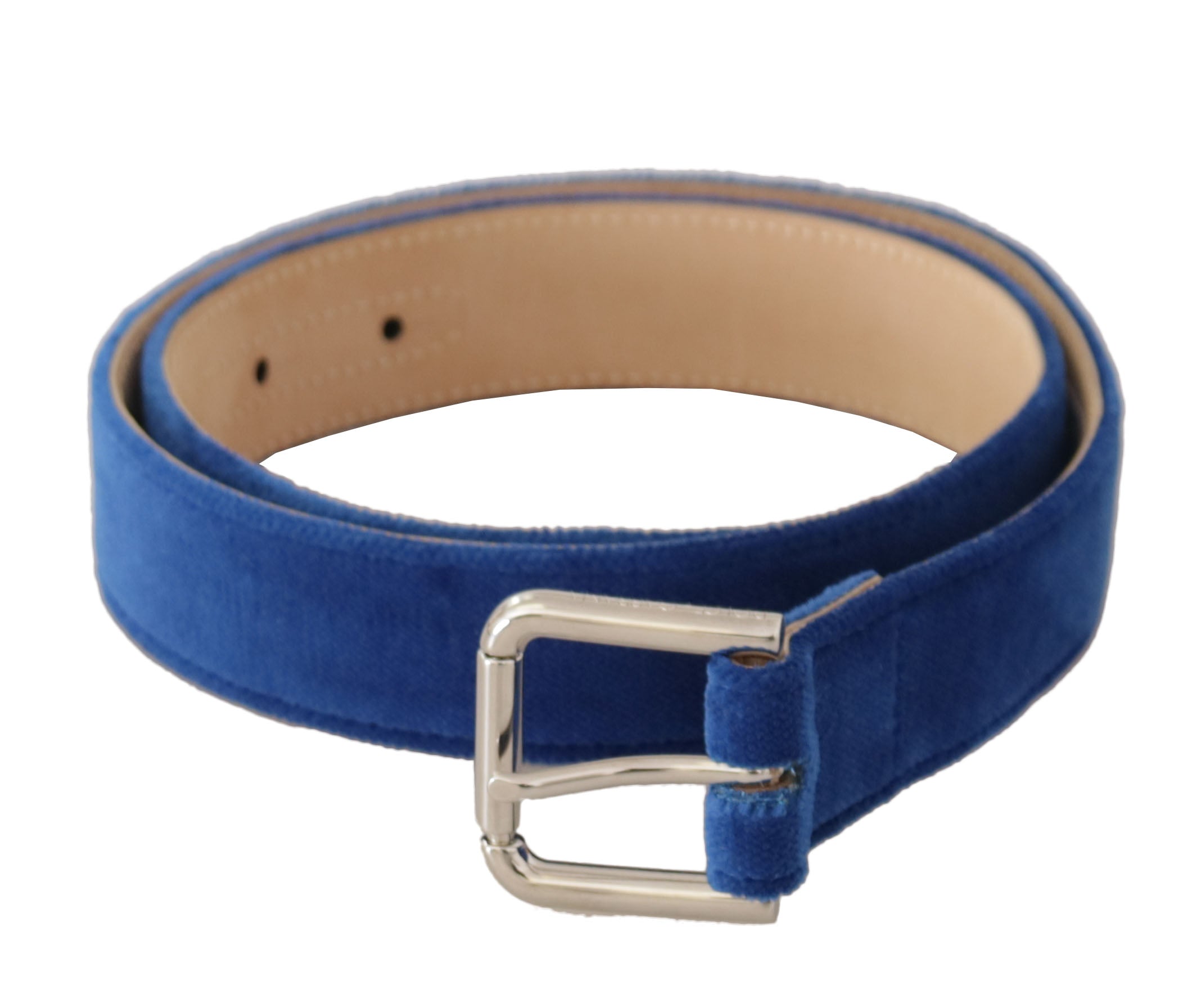 Dolce & Gabbana Blue Velvet Silver Logo Engraved Metal Buckle Belt Dolce & Gabbana