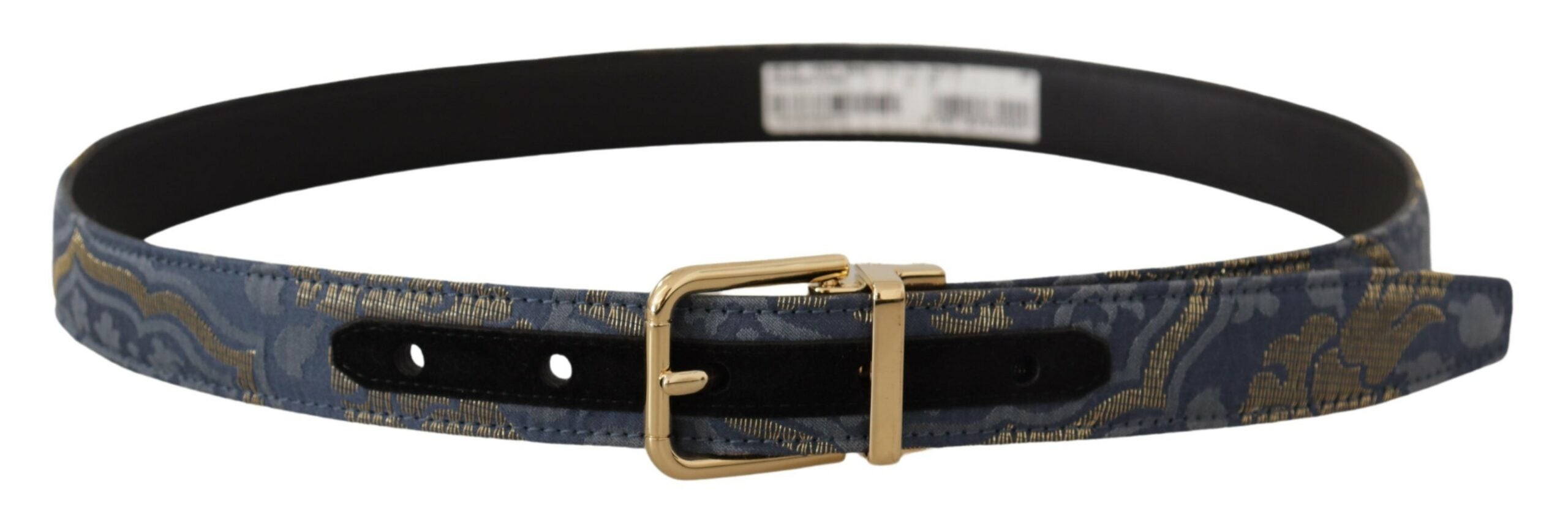 Dolce & Gabbana Navy Blue Jacquard Gold Tone Logo Metal Buckle Belt Dolce & Gabbana