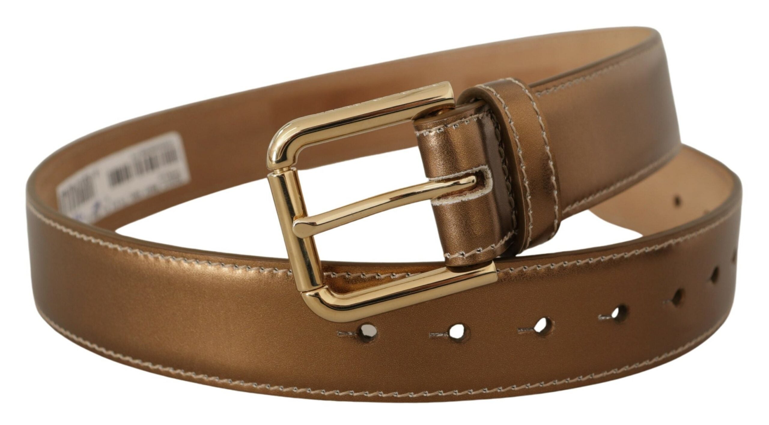 Dolce & Gabbana Bronze Calf Leather Gold Logo Waist Buckle Belt Dolce & Gabbana