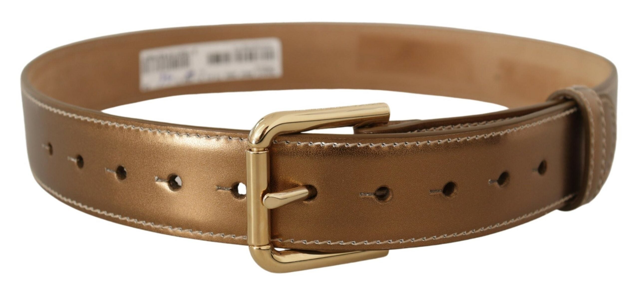Dolce & Gabbana Bronze Calf Leather Gold Logo Waist Buckle Belt Dolce & Gabbana