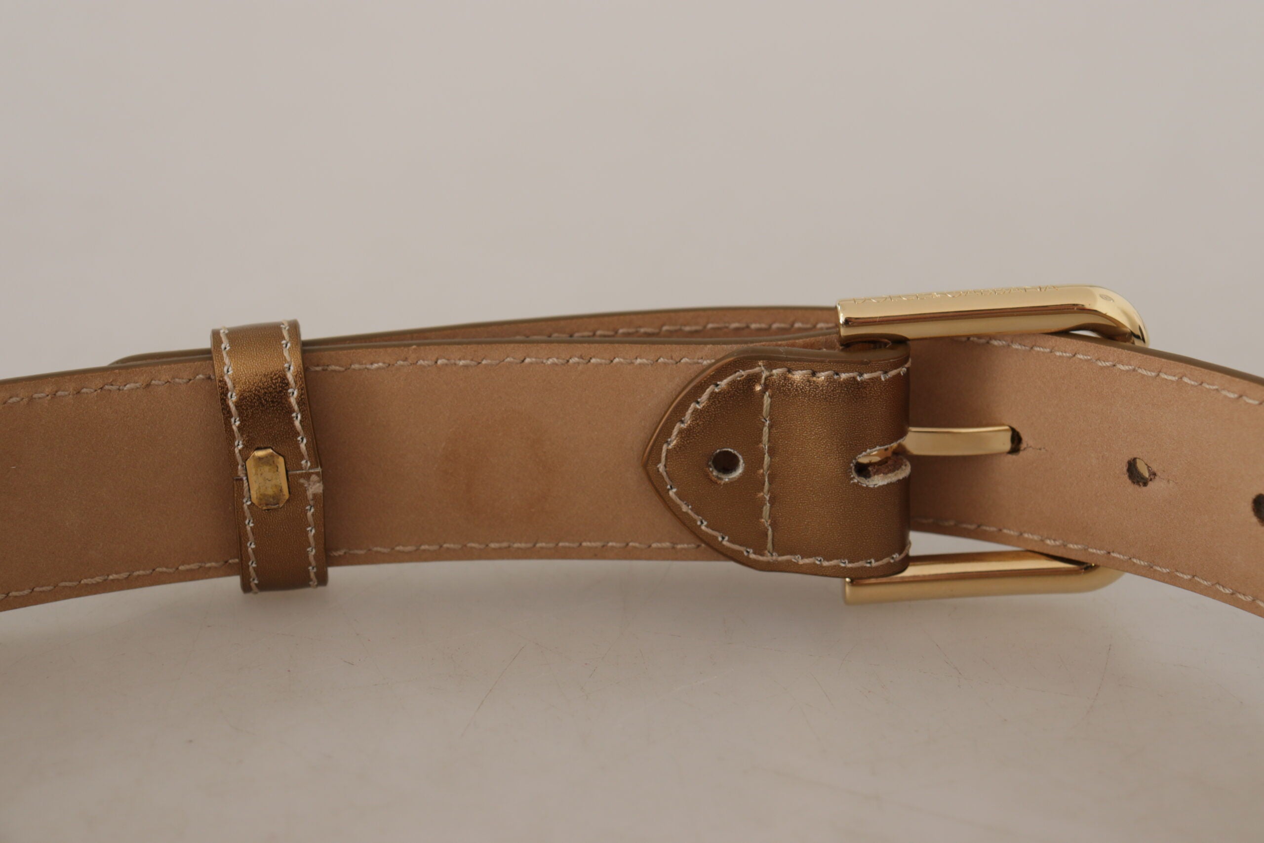 Dolce & Gabbana Bronze Calf Leather Gold Logo Waist Buckle Belt Dolce & Gabbana