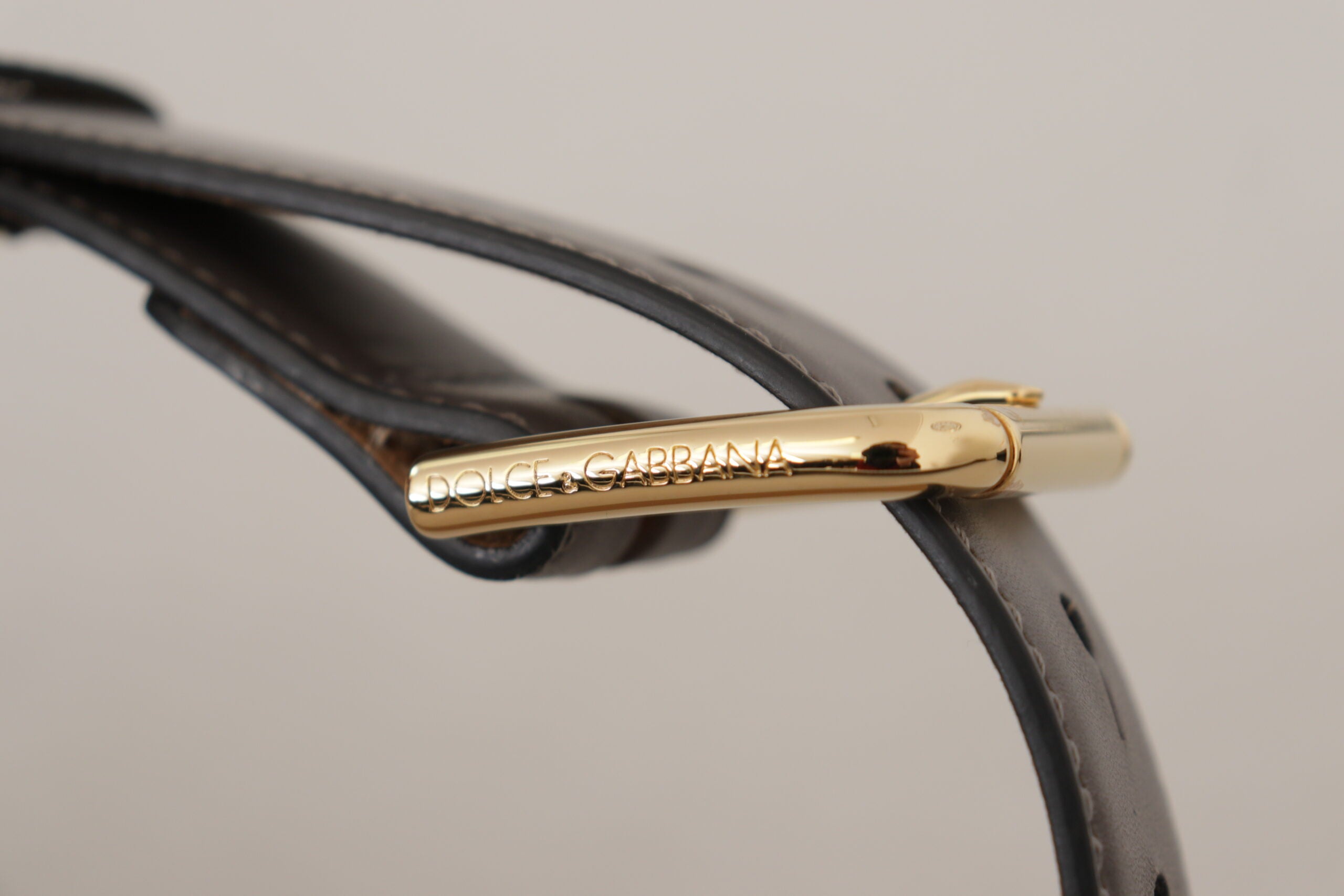 Dolce & Gabbana Gray Calfskin Leather Gold Metal Logo Buckle Belt Dolce & Gabbana