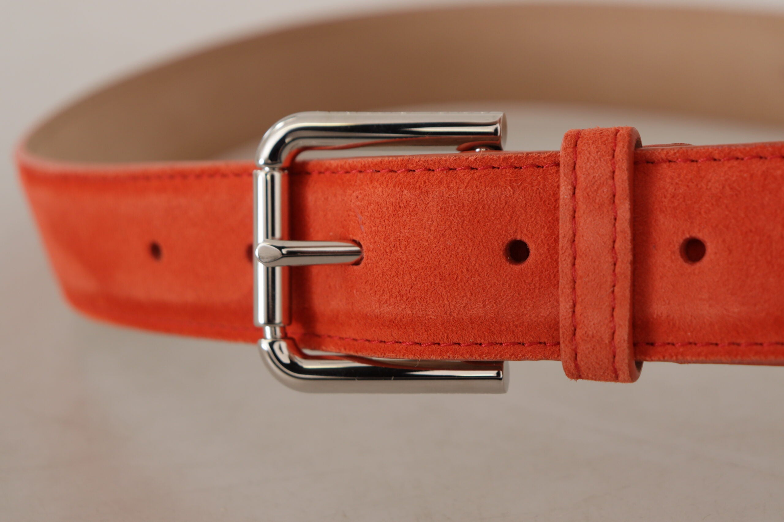 Dolce & Gabbana Orange Leather Suede Silver Logo Metal Buckle Belt Dolce & Gabbana