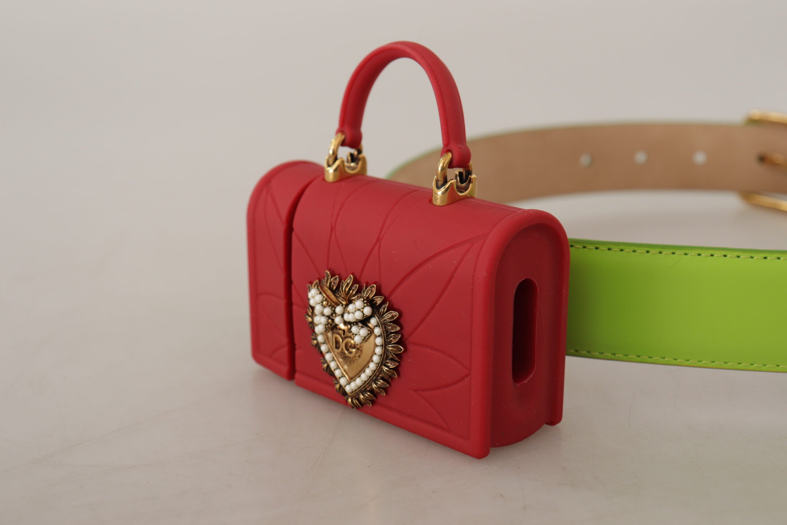 Dolce & Gabbana Green Leather Devotion Heart Micro Bag Headphones Belt Dolce & Gabbana