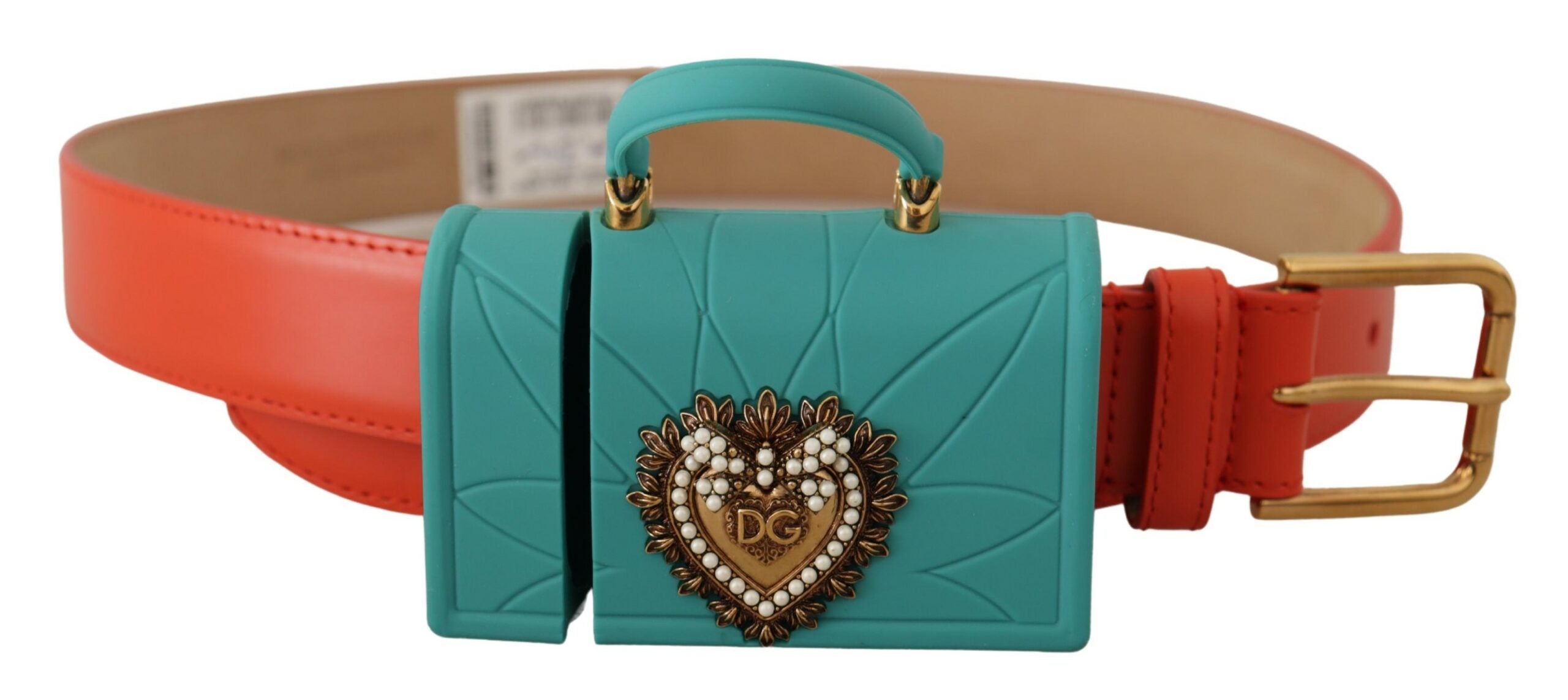 Dolce & Gabbana Orange Leather Devotion Heart Micro Bag Headphones Belt Dolce & Gabbana