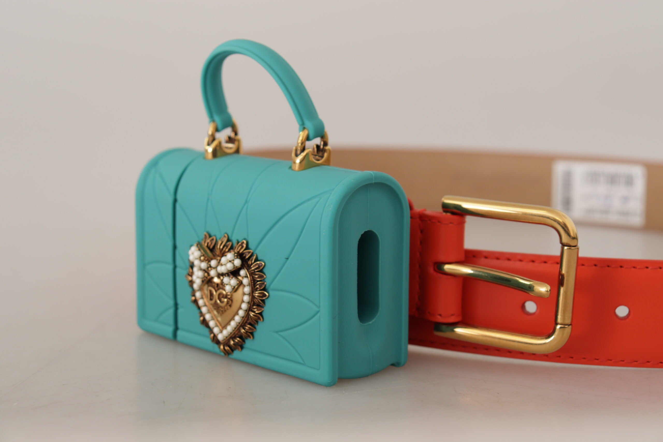 Dolce & Gabbana Orange Leather Devotion Heart Micro Bag Headphones Belt Dolce & Gabbana