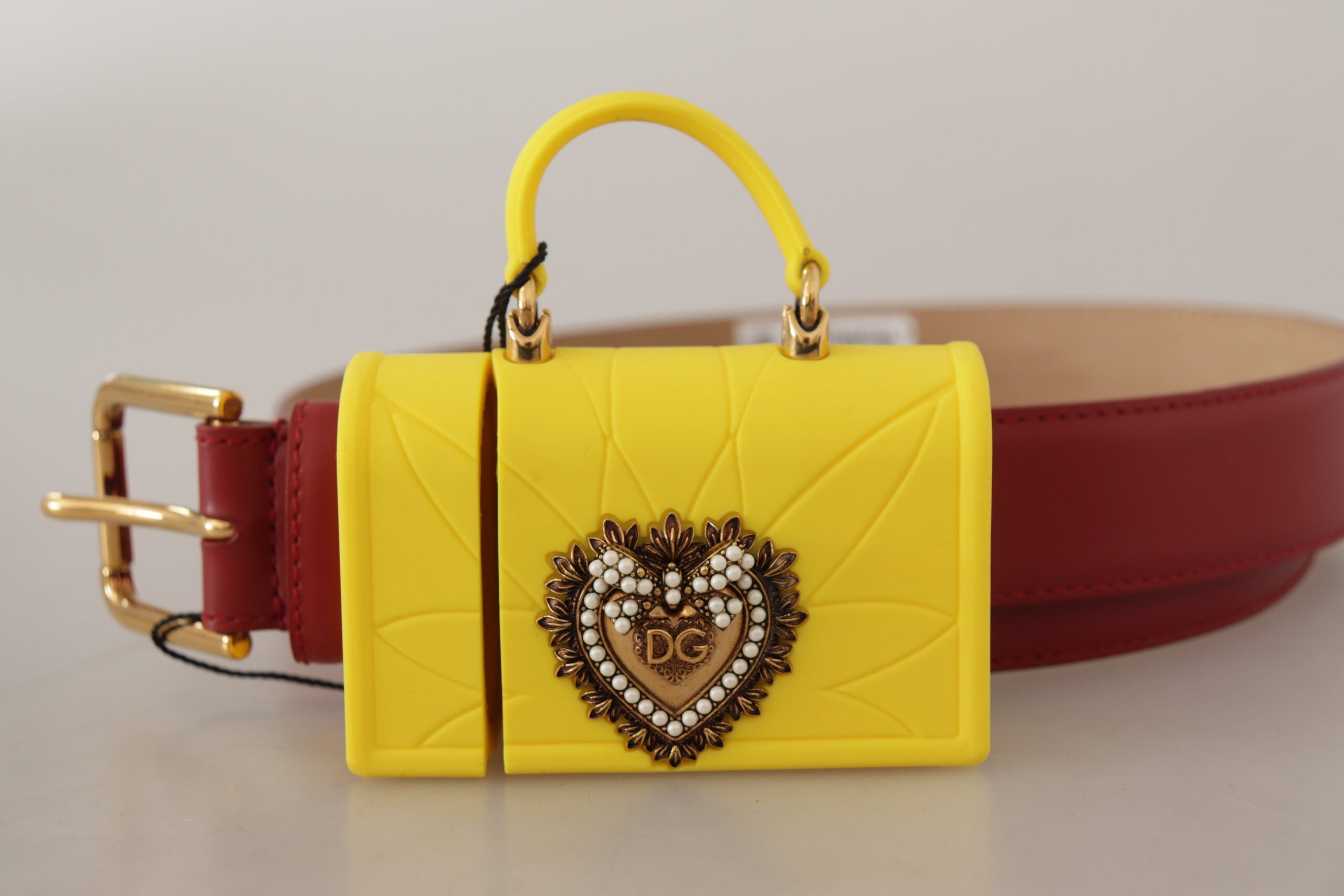 Dolce & Gabbana Red Leather Yellow DEVOTION Heart Bag Buckle Belt Dolce & Gabbana
