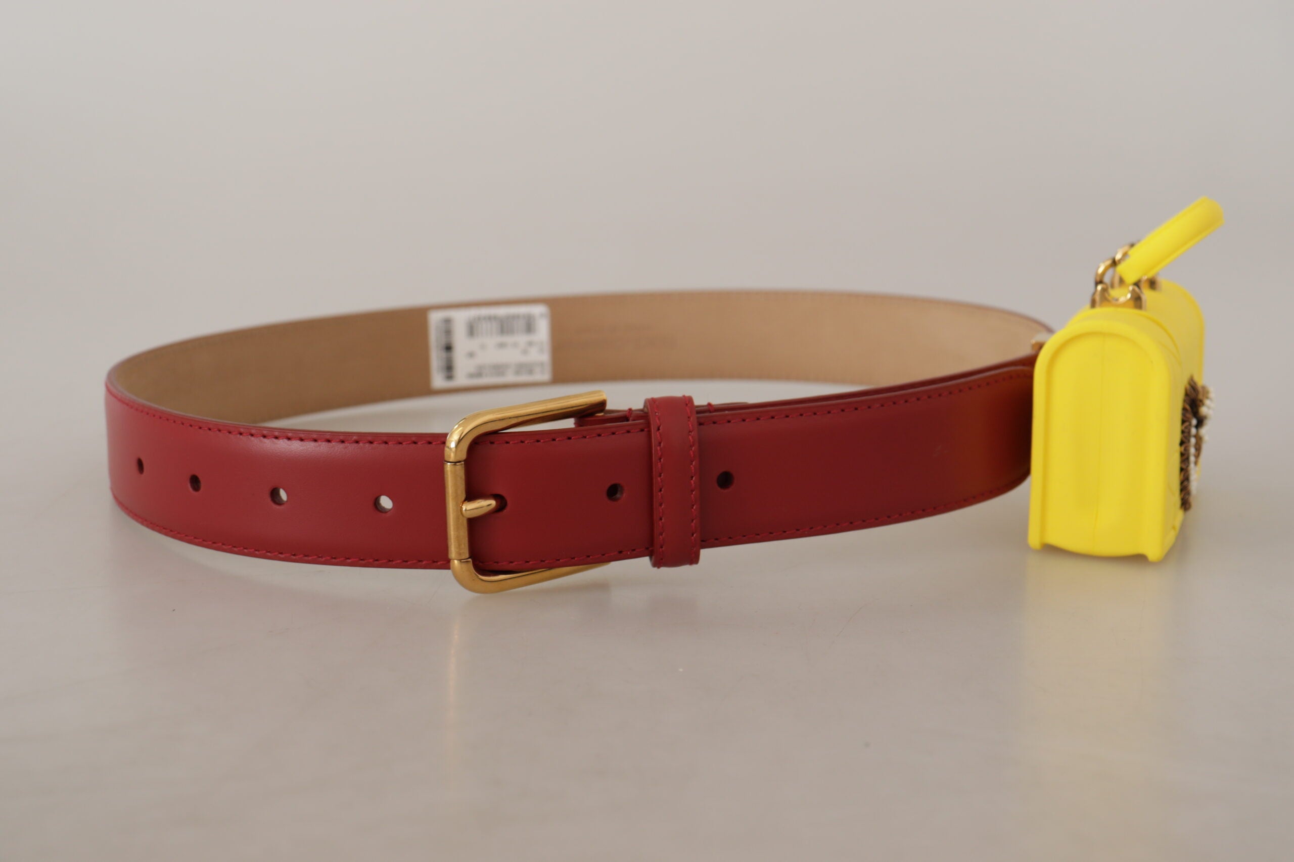Dolce & Gabbana Red Leather Yellow DEVOTION Heart Bag Buckle Belt Dolce & Gabbana