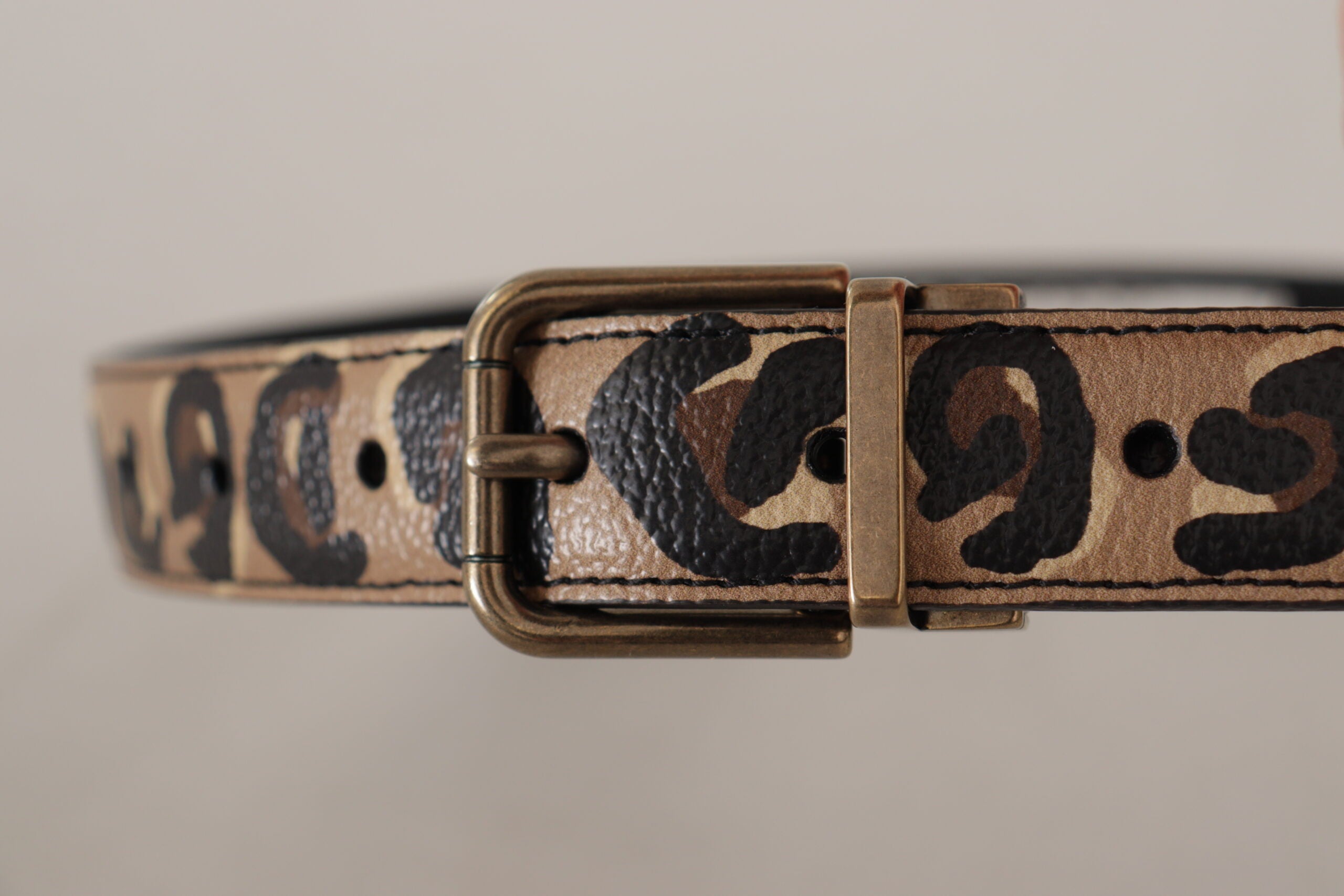 Dolce & Gabbana Brown Leather Leopard Print Bronze Metal Buckle Belt Dolce & Gabbana
