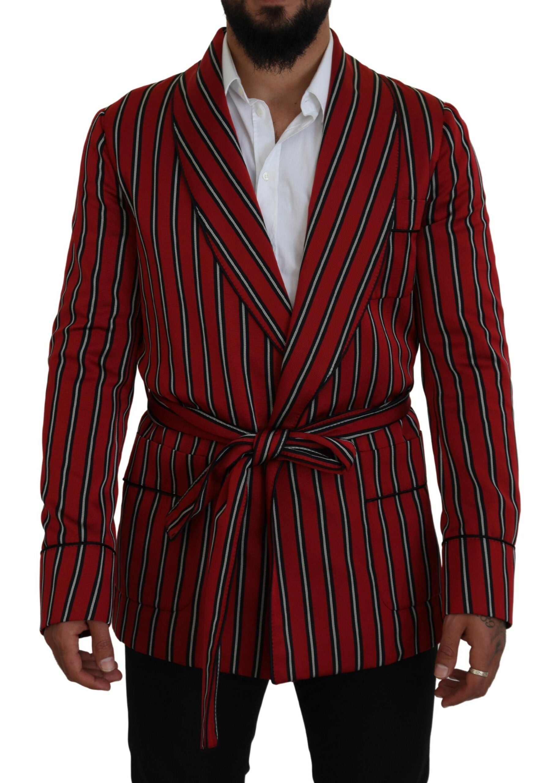 Dolce & Gabbana Red Striped Martini Printed Lining Robe Dolce & Gabbana