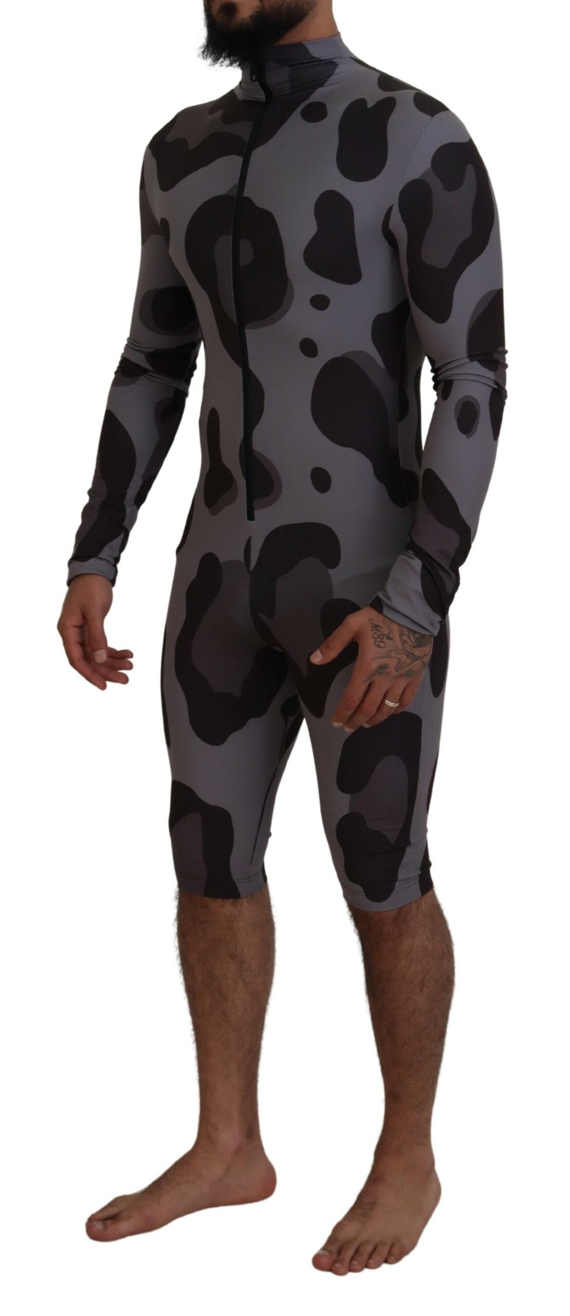 Dolce & Gabbana Gray Patterned Polyester Wetsuit Swimwear Dolce & Gabbana