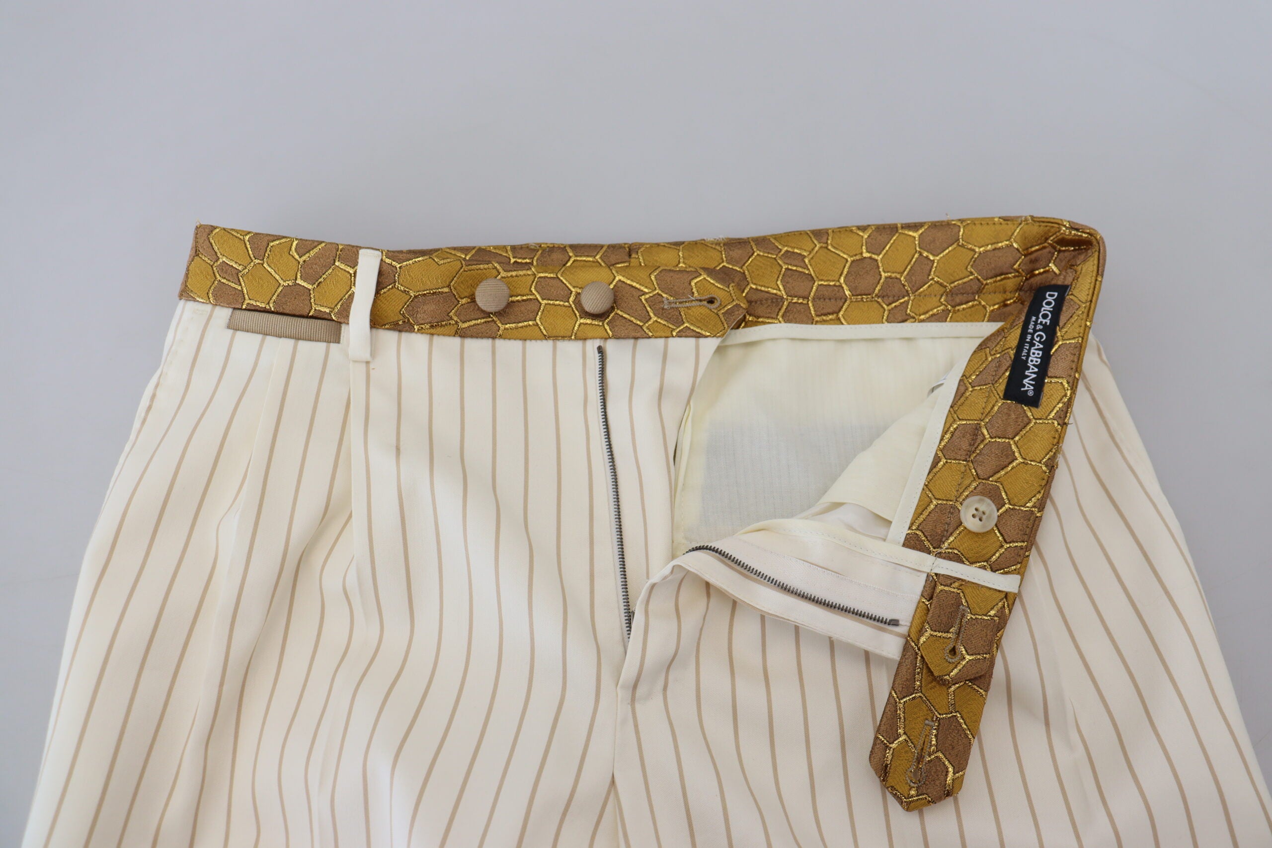 Dolce & Gabbana Off White Gold Striped Tuxedo Slim Fit Suit Dolce & Gabbana