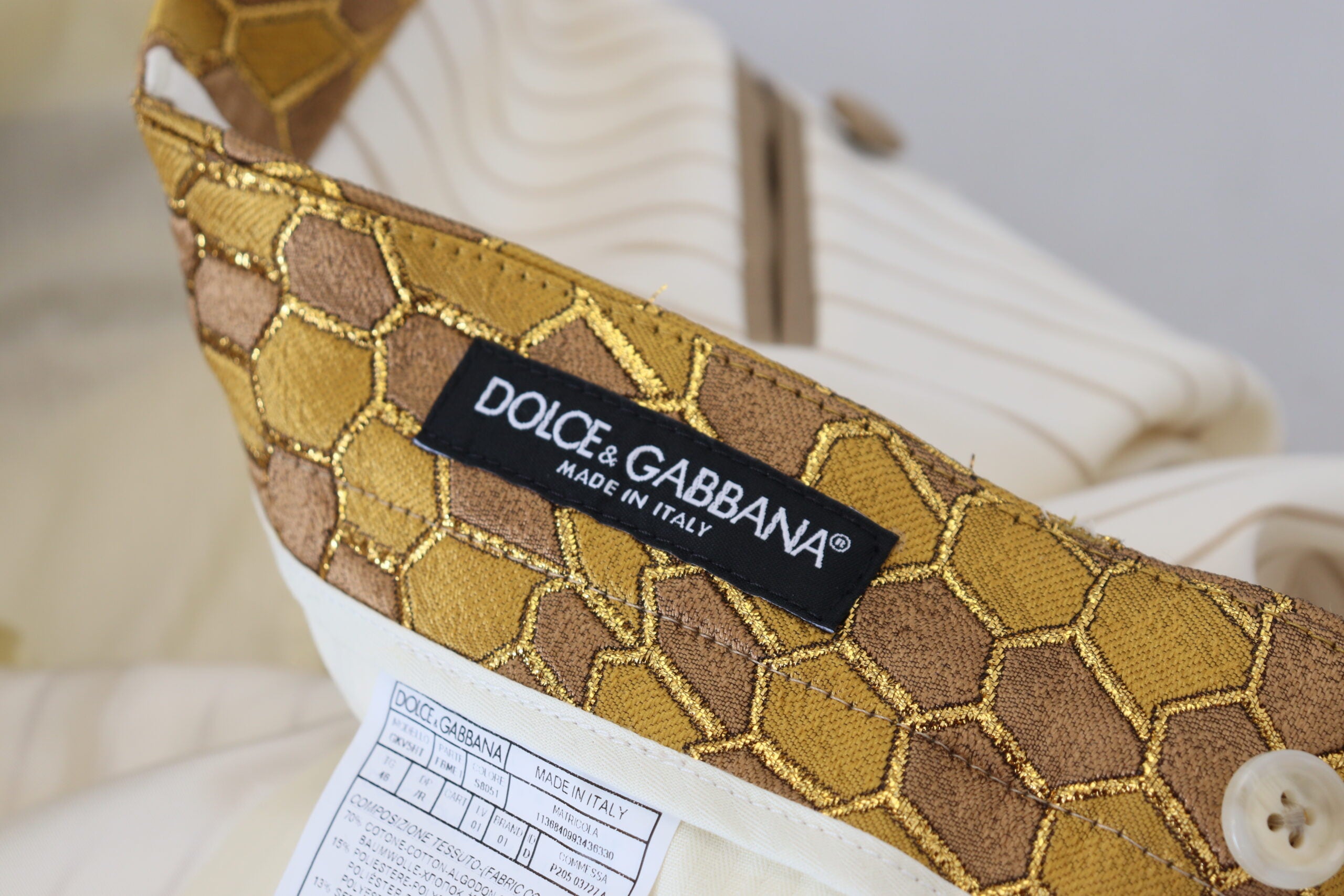 Dolce & Gabbana Off White Gold Striped Tuxedo Slim Fit Suit Dolce & Gabbana