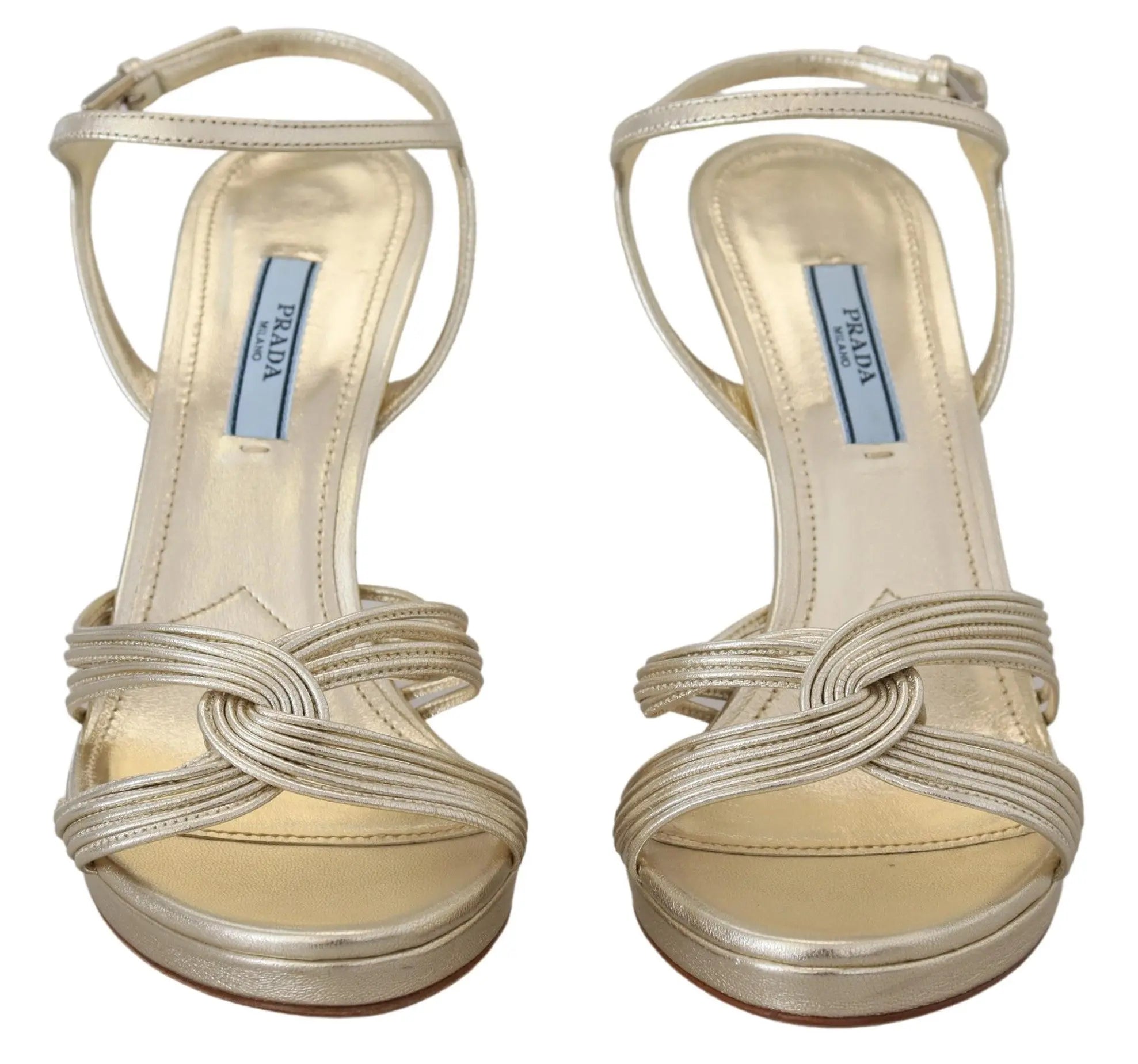 Prada Gold Leather Sandals Ankle Strap Heels Stiletto Sandal Prada
