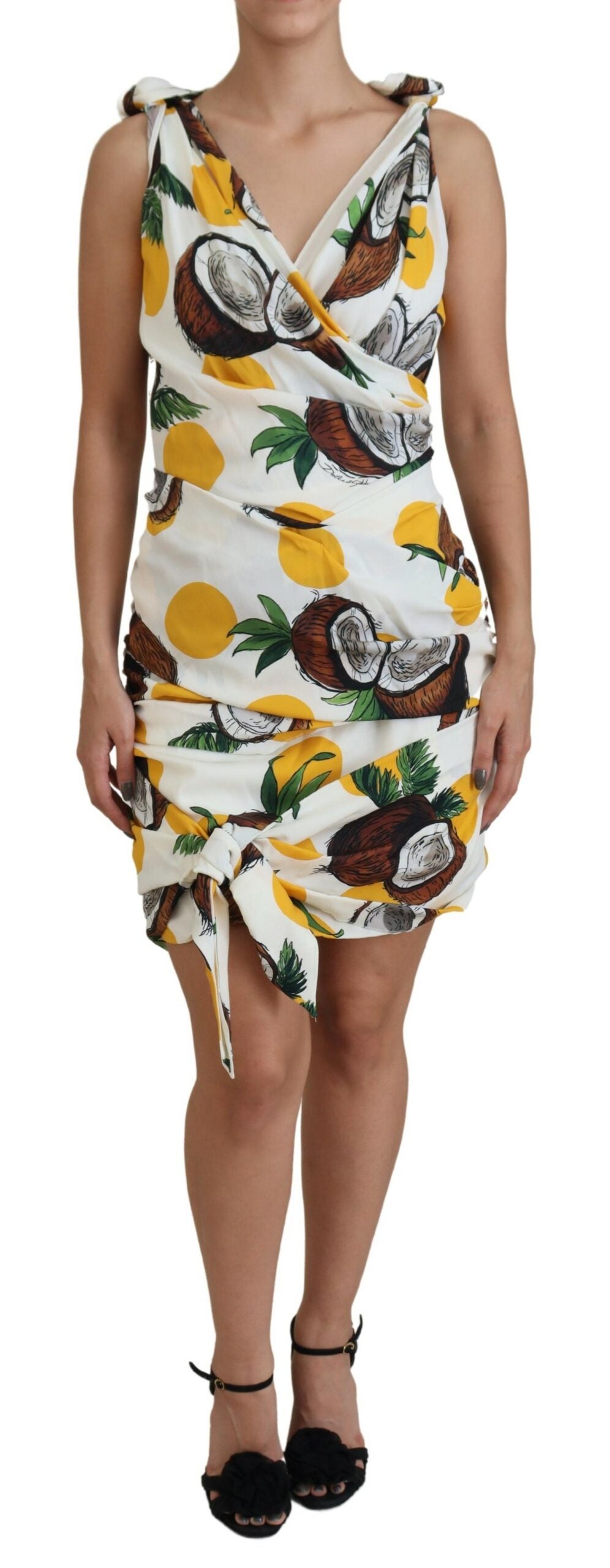 Dolce & Gabbana White Coconut Print Sheath Mini Silk Dress Dolce & Gabbana