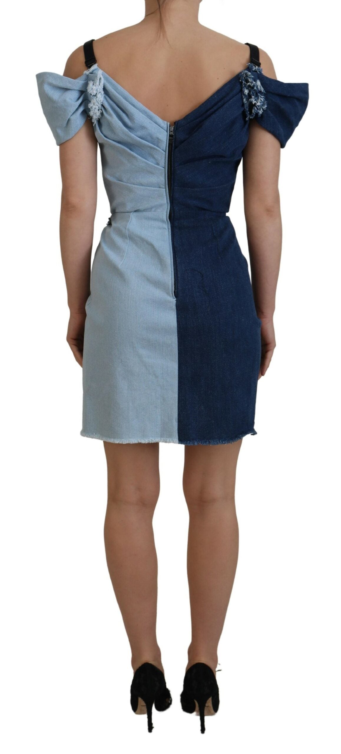 Dolce & Gabbana Two Tone Blue Patchwork Denim Mini Dress Dolce & Gabbana