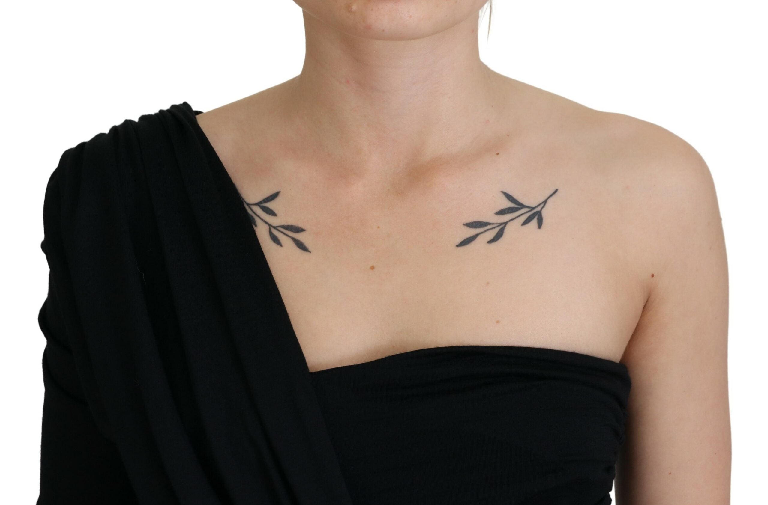 Dolce & Gabbana Black Wrap Sheath One Shoulder Wool Dress Dolce & Gabbana