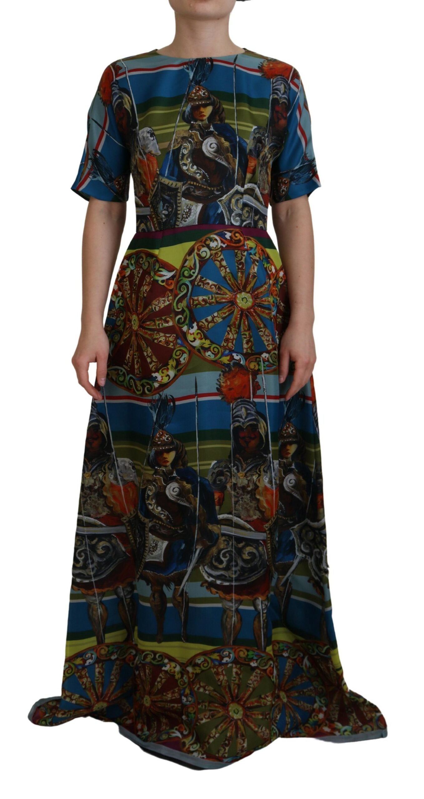 Dolce & Gabbana Multicolor Sicily Silk A-line Long Gown Dress Dolce & Gabbana