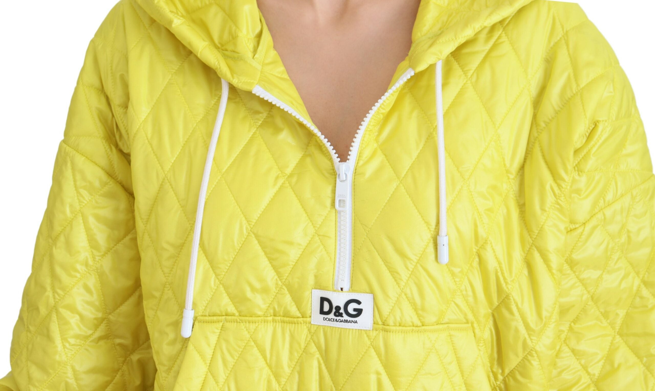Dolce & Gabbana Yellow Nylon Quilted Hooded Pullover Jacket Dolce & Gabbana