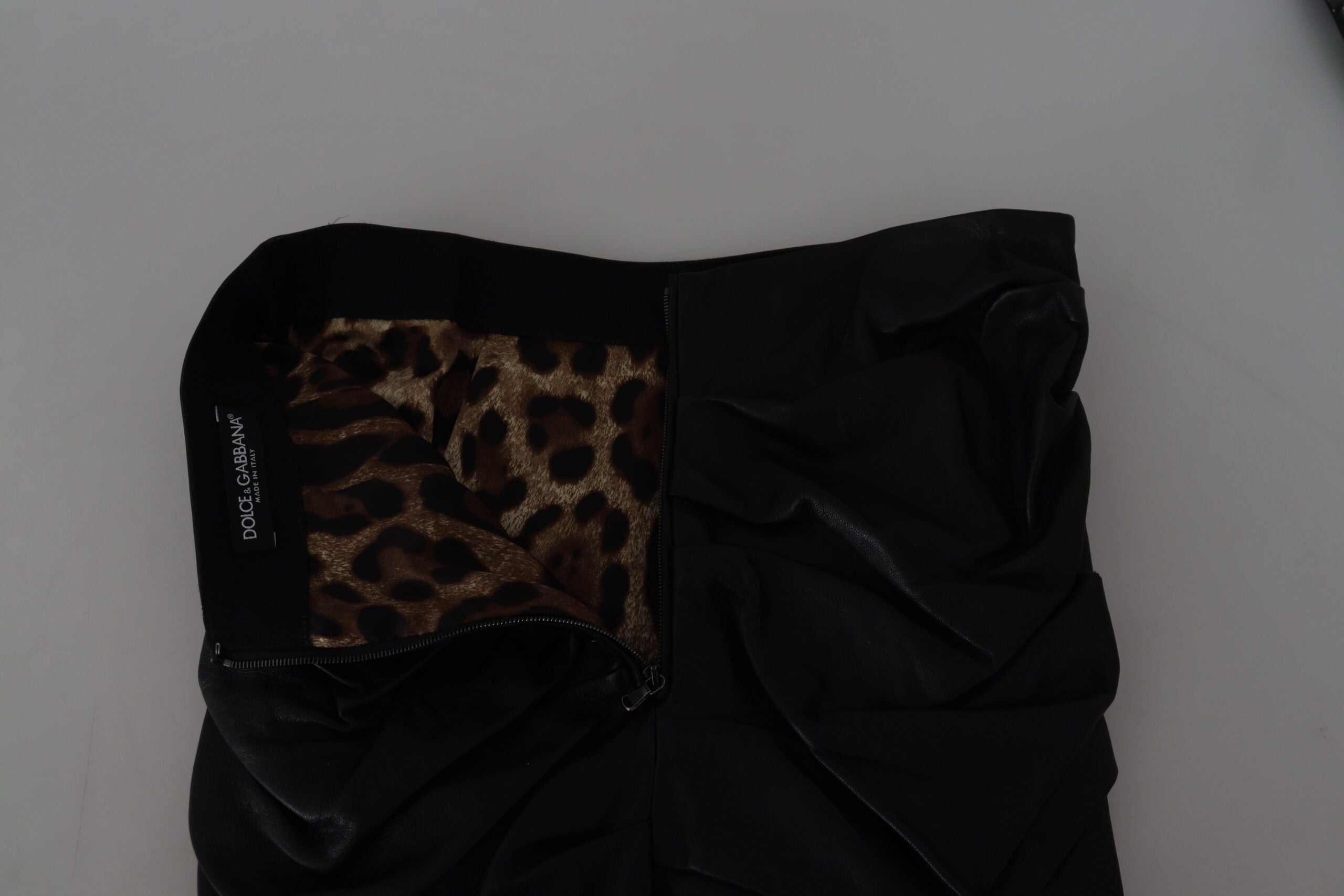 Dolce & Gabbana Black Lambskin Leather A-line Mini Skirt Dolce & Gabbana