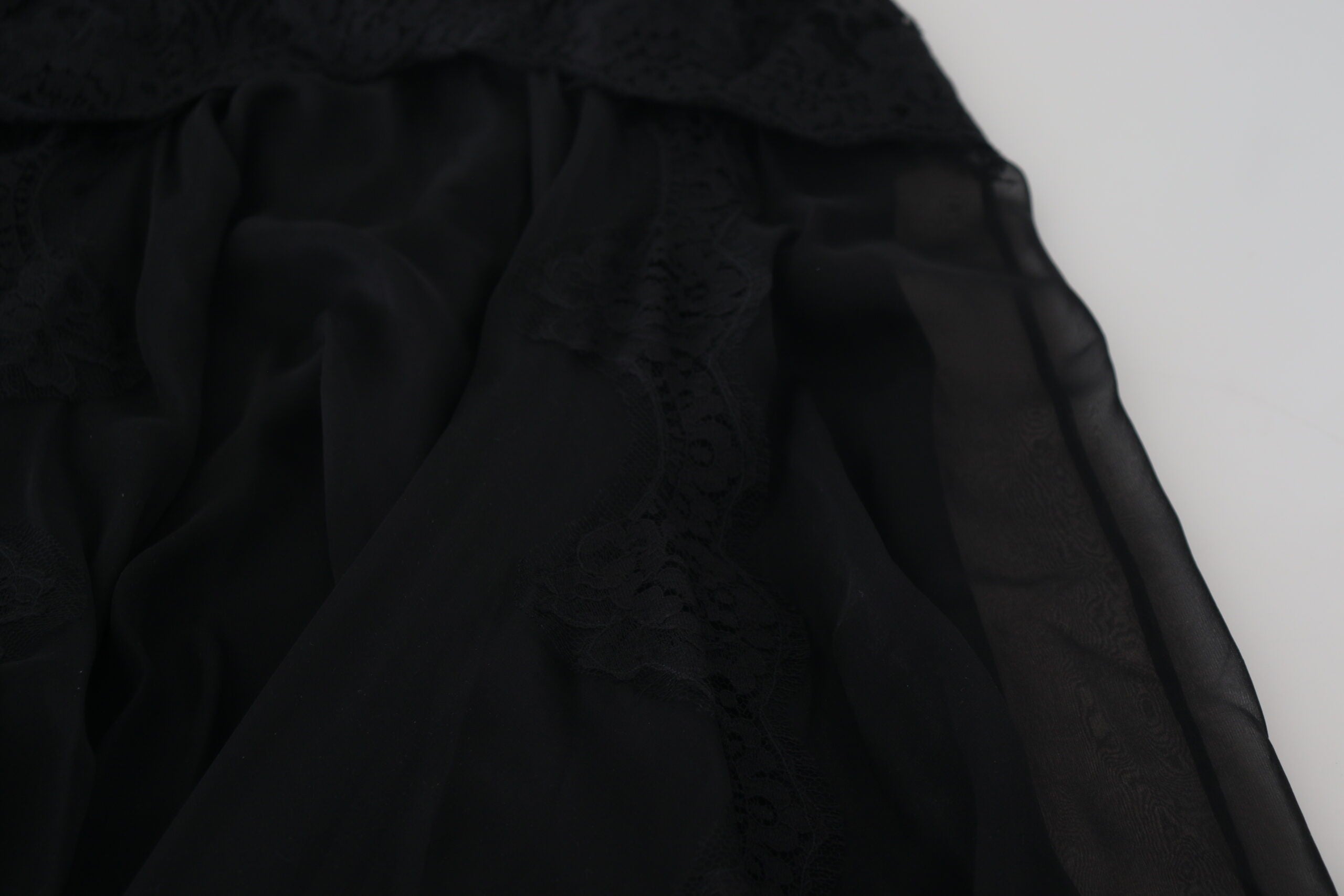 Dolce & Gabbana Black Silk Lace Trim High Waist Midi Skirt Dolce & Gabbana