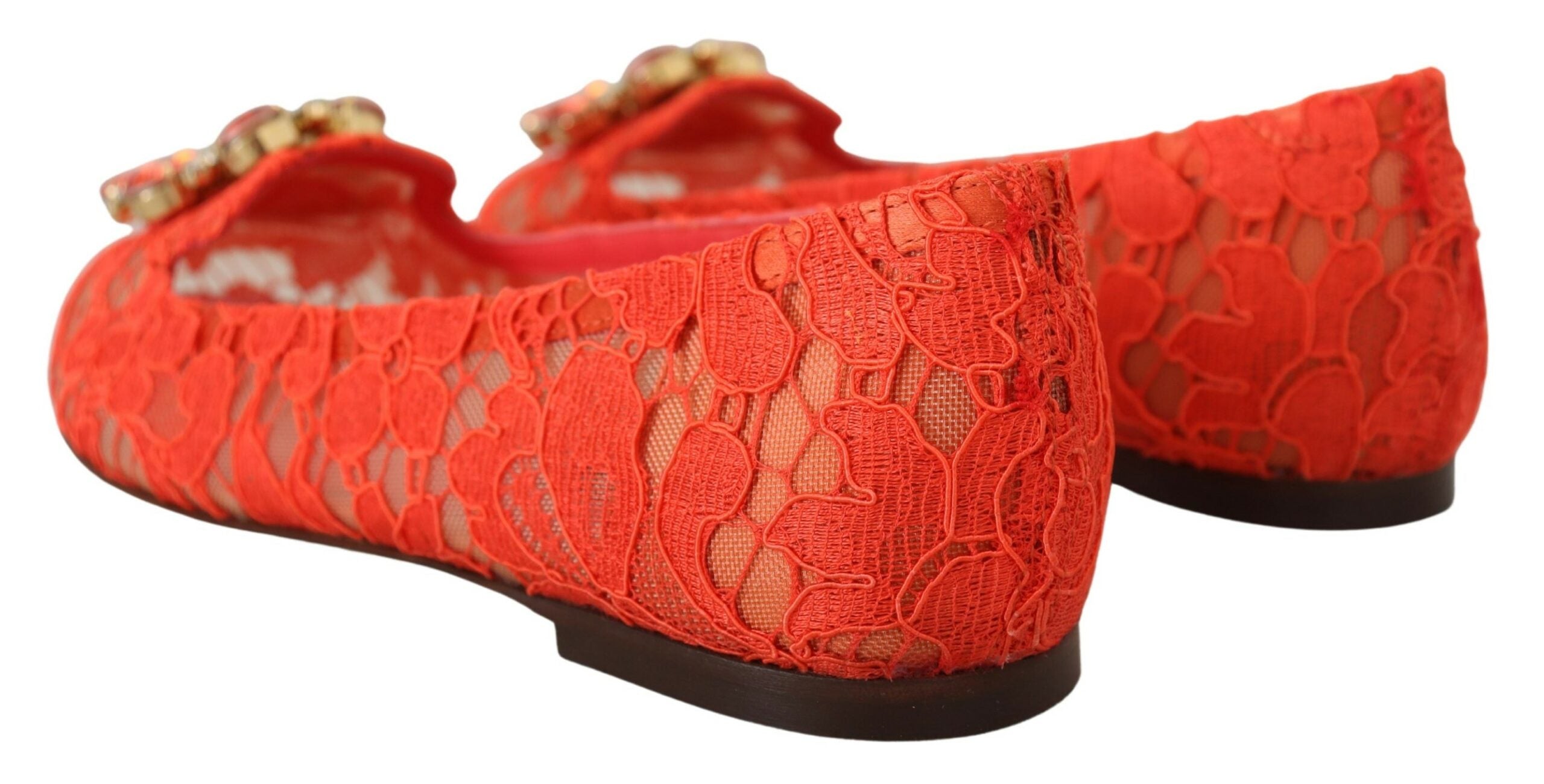 Dolce & Gabbana Red Taormina Lace Crystals Ballet Flats Shoes Dolce & Gabbana
