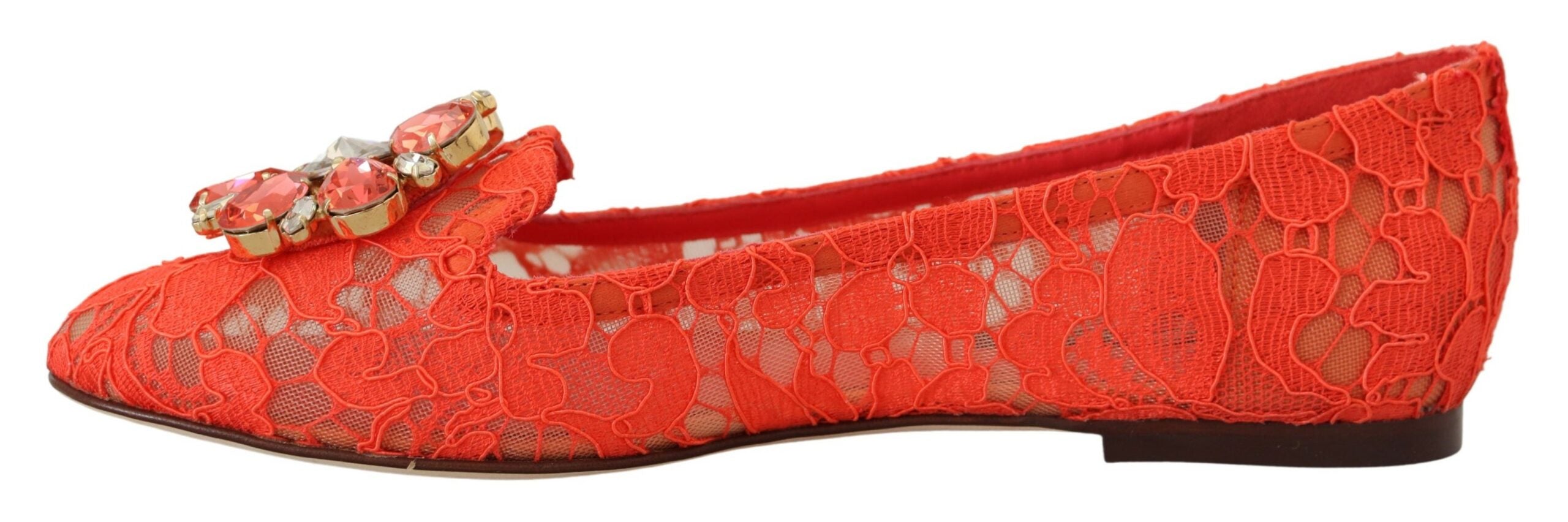 Dolce & Gabbana Red Taormina Lace Crystals Ballet Flats Shoes Dolce & Gabbana
