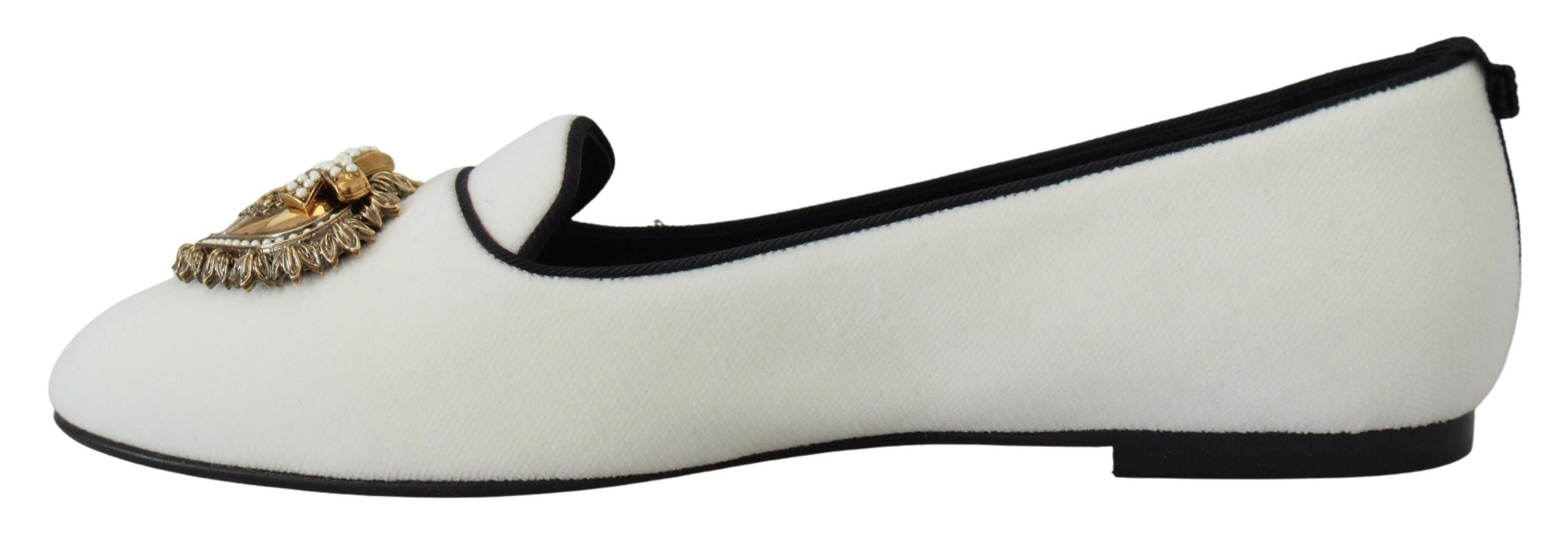 Dolce & Gabbana White Velvet Slip Ons Loafers Flats Shoes Dolce & Gabbana