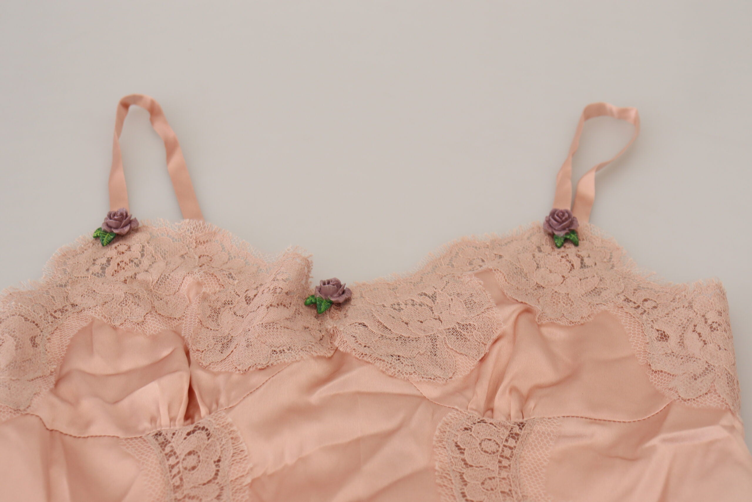 Dolce & Gabbana Pink Satin Lace Roses Tank Top Lingerie Dolce & Gabbana