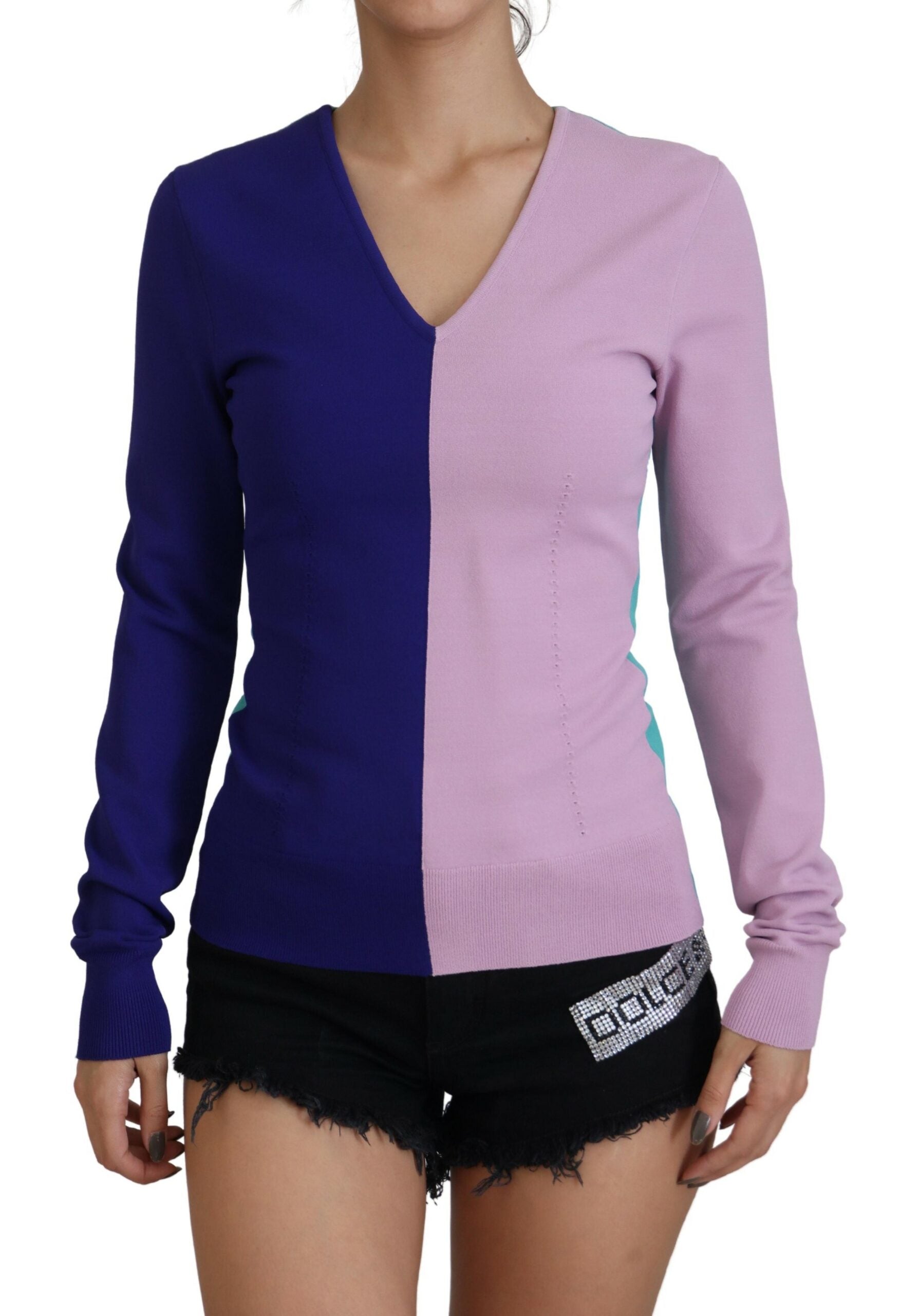 Dolce & Gabbana Multicolor V-neck Viscose Long Sleeves Sweater Dolce & Gabbana