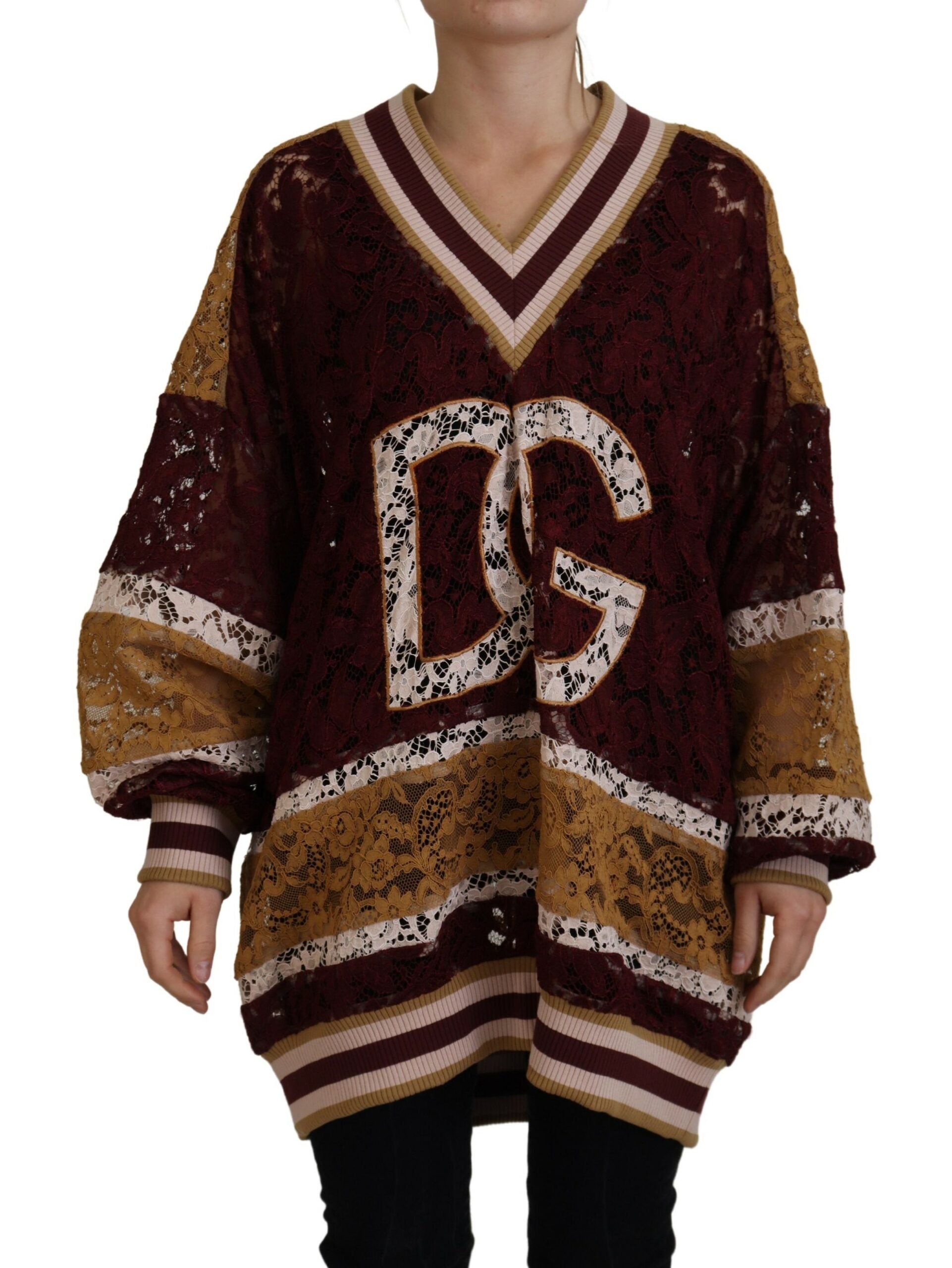 Dolce & Gabbana Multicolor Lace V-neck Pullover Sweater Dolce & Gabbana