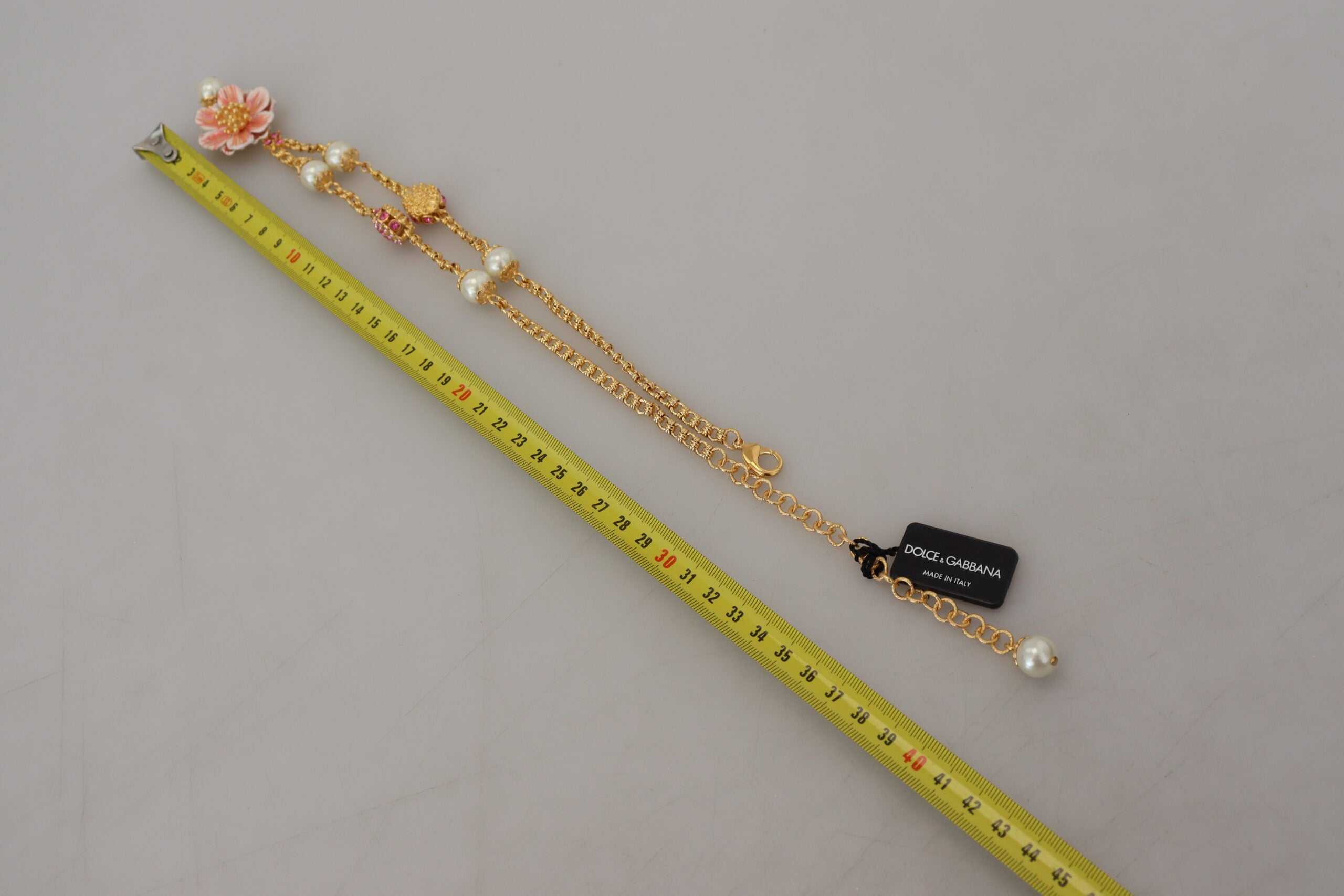 Dolce & Gabbana Gold Tone Floral Crystals Pink Embellished Necklace Dolce & Gabbana
