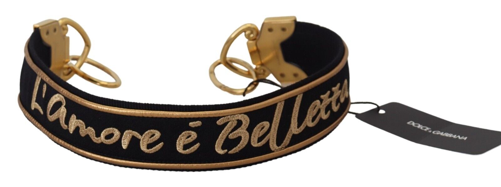 Dolce & Gabbana Black Gold Logo Print Brass Bag Shoulder Strap Dolce & Gabbana