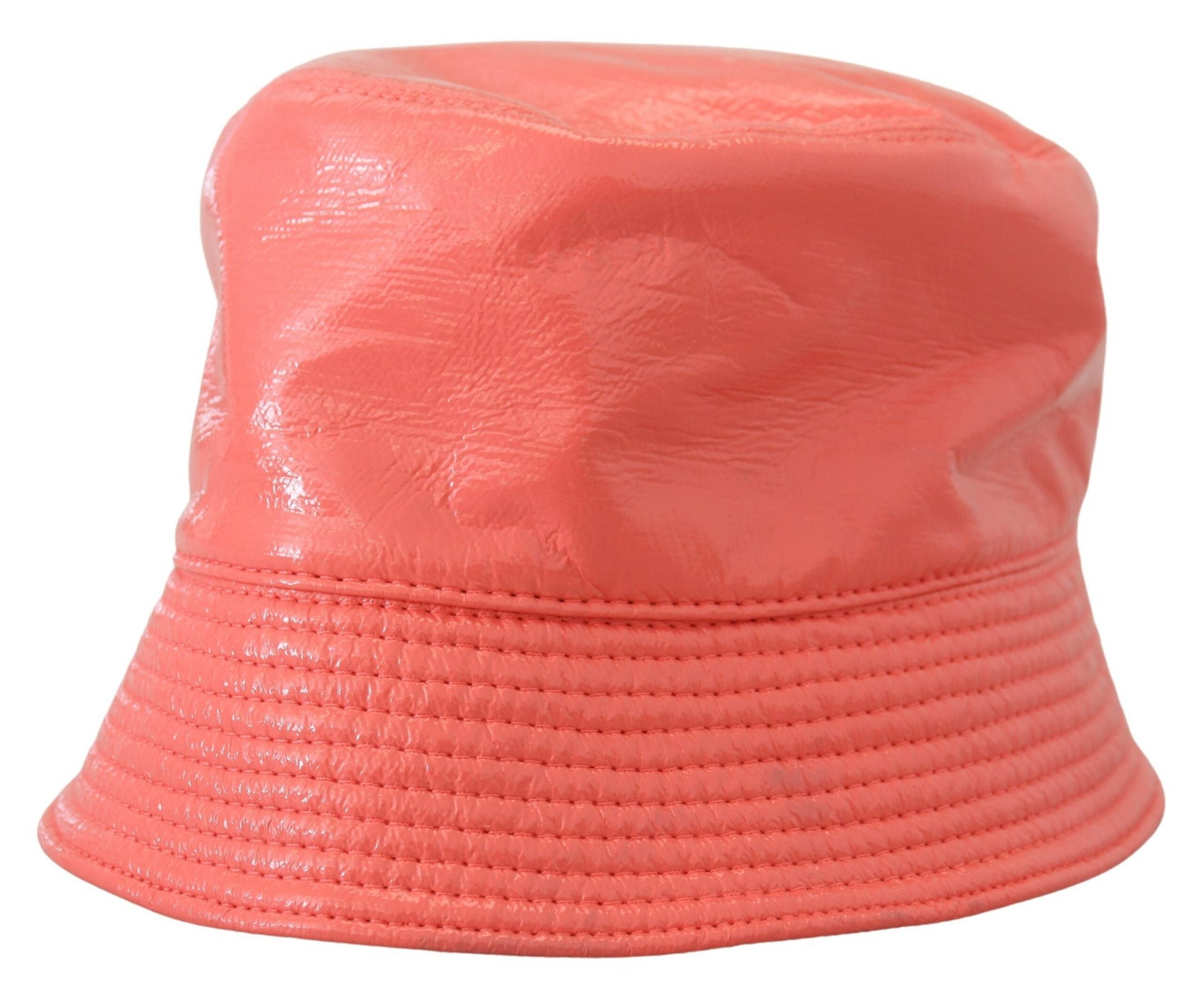 Dolce & Gabbana Peach Quilted Faux Leather Women Bucket Cap Hat Dolce & Gabbana
