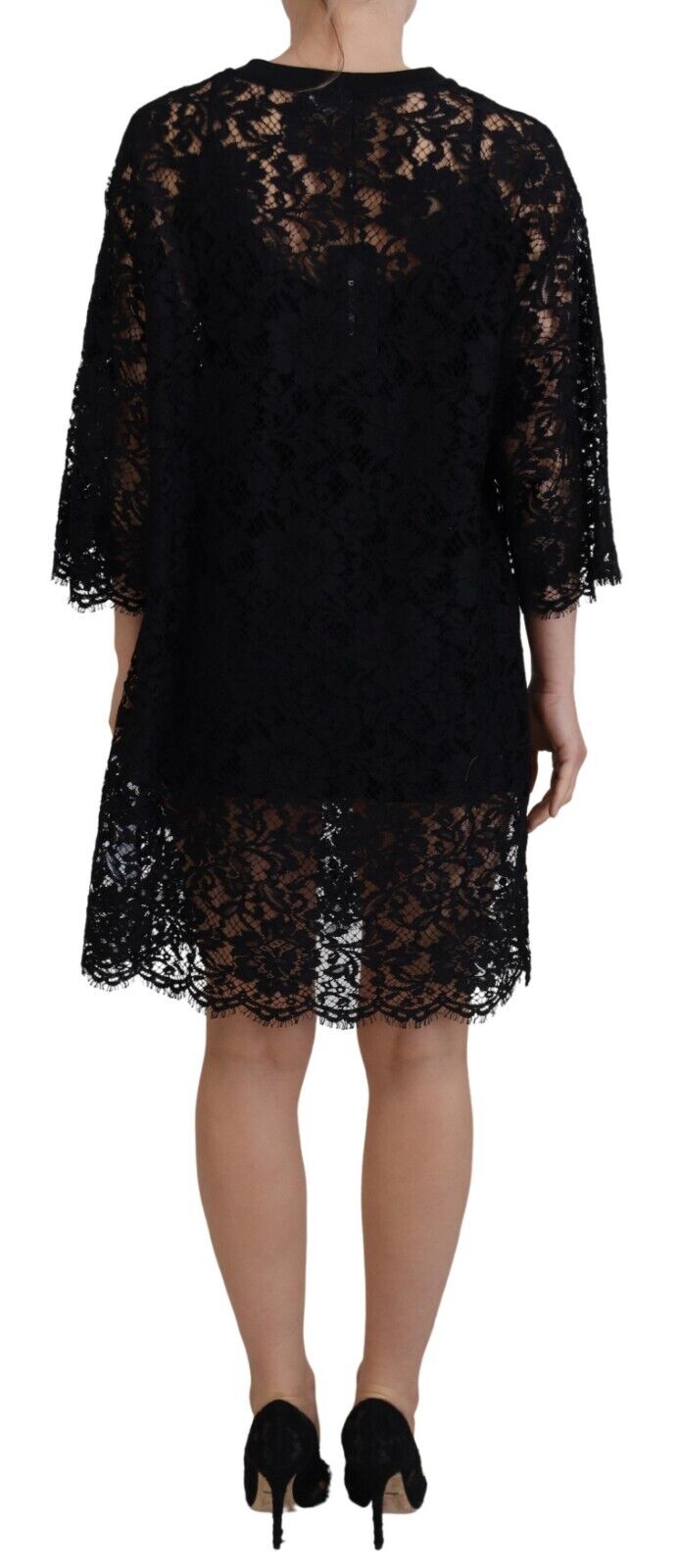 Dolce & Gabbana Black Floral Lace Cotton Shift Mini Dress Dolce & Gabbana