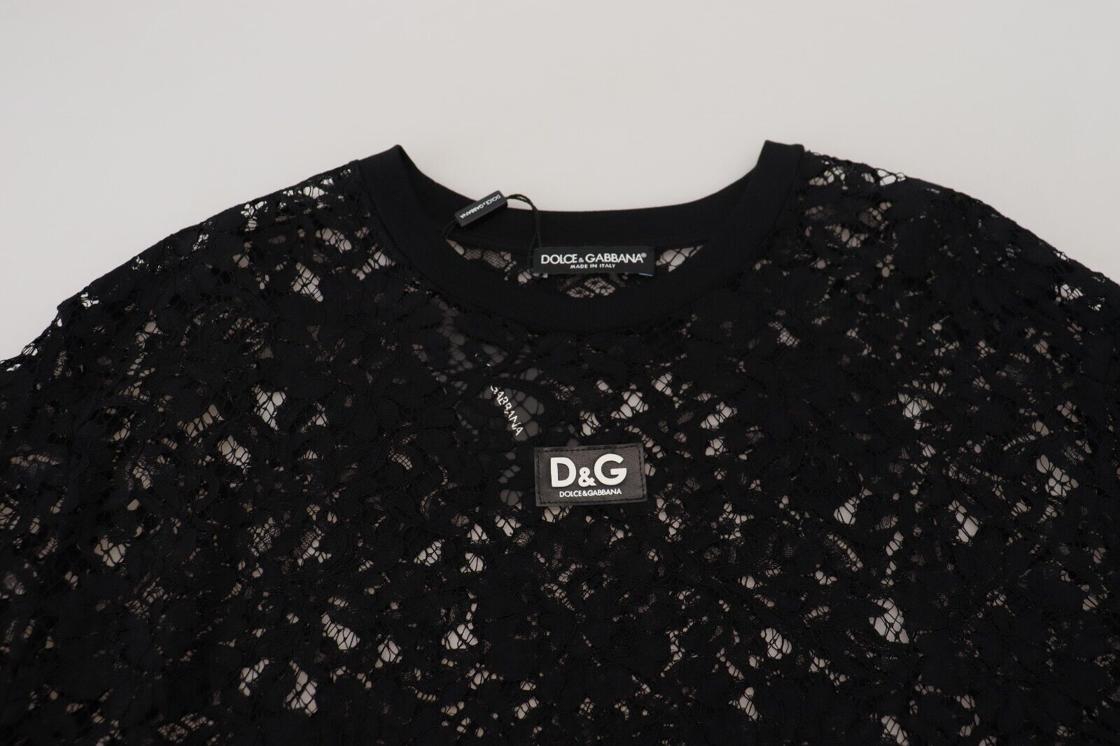 Dolce & Gabbana Black Floral Lace Cotton Shift Mini Dress Dolce & Gabbana