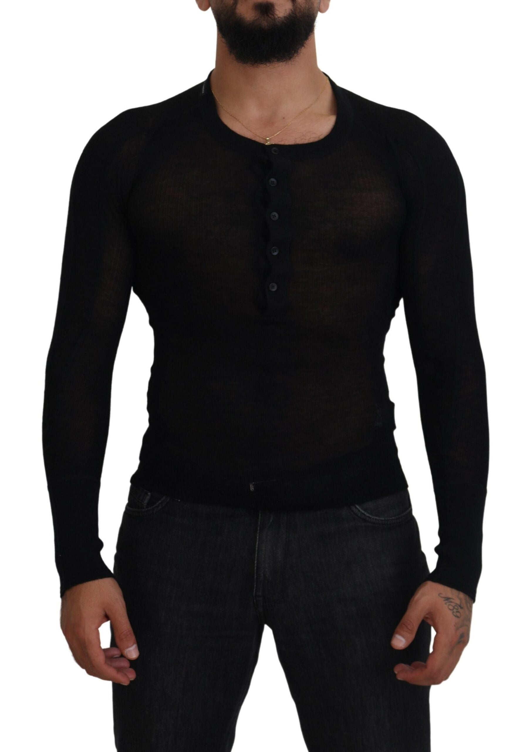 Dolce & Gabbana Black Cashmere Button Pullover Sweater Dolce & Gabbana