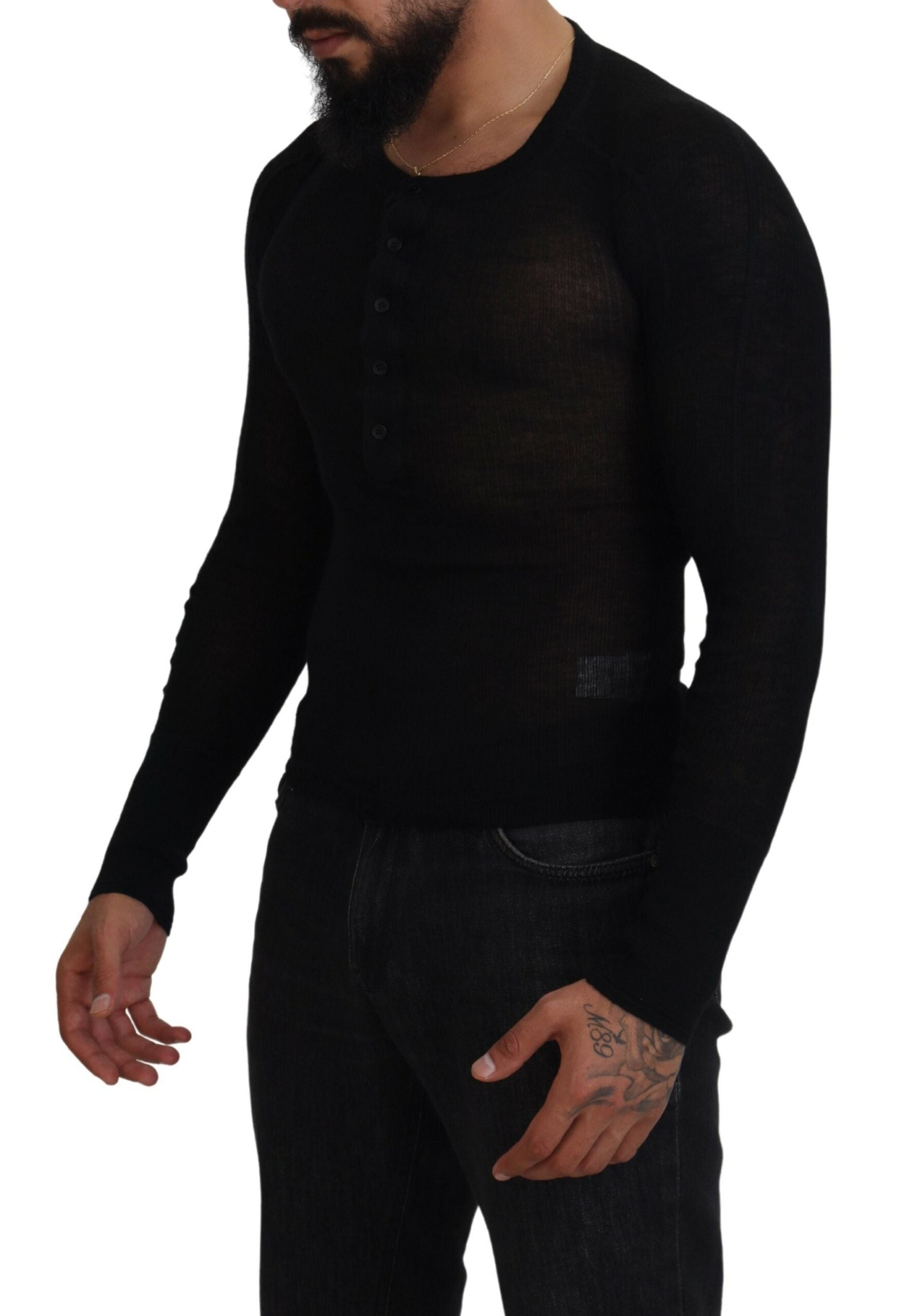 Dolce & Gabbana Black Cashmere Button Pullover Sweater Dolce & Gabbana